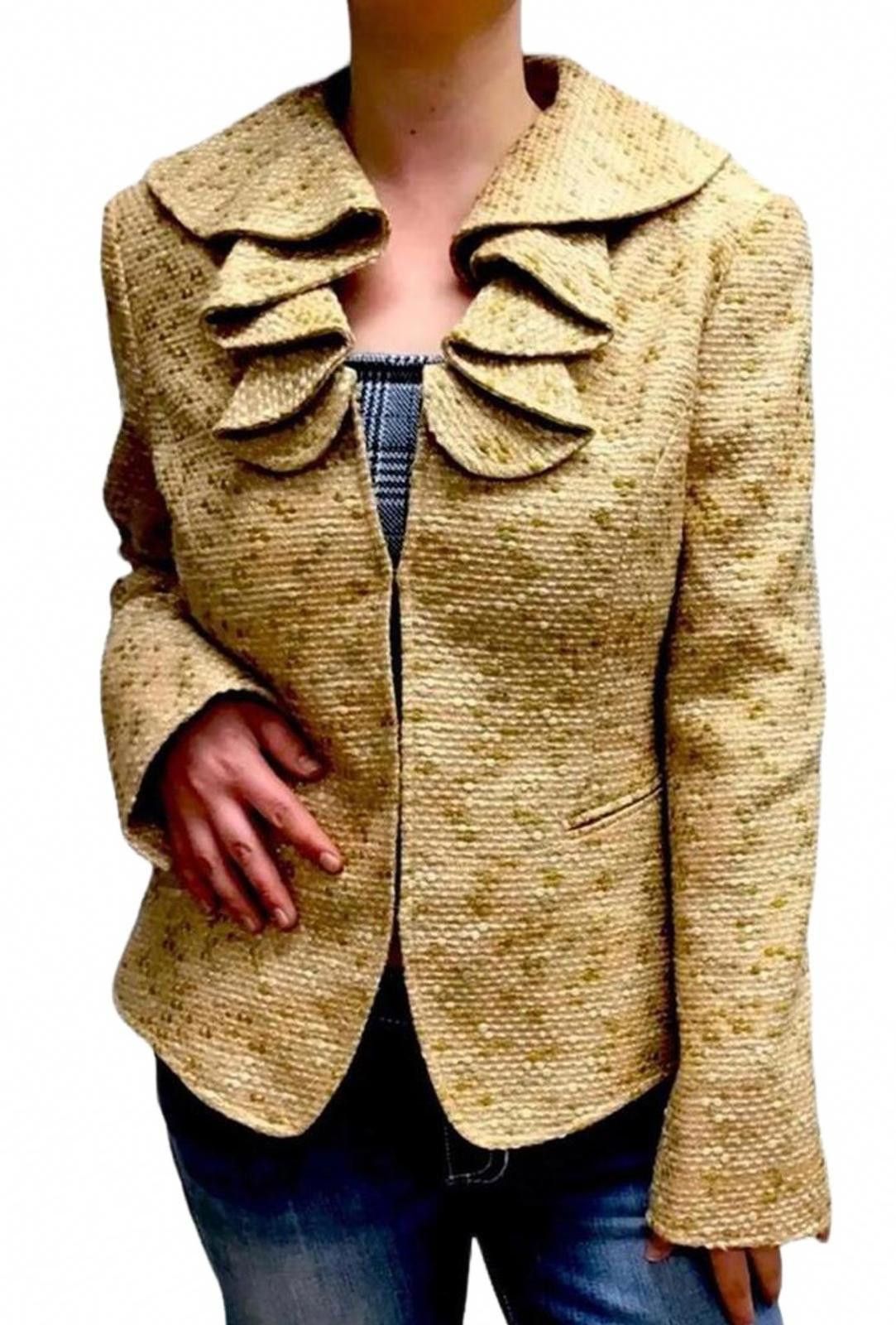 Y2K Lafayette 148 Nude & Gold Wool Blend Tweed Jacket