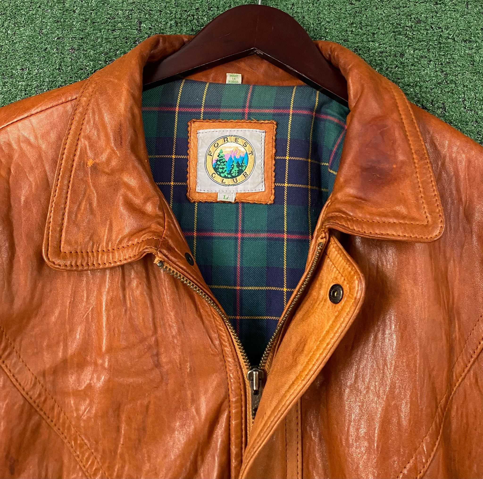 Vintage 90’s Forest Club Tobacco Soft Leather Plaid Lined Jacket XL Size US XL / EU 56 / 4 - 9 Thumbnail