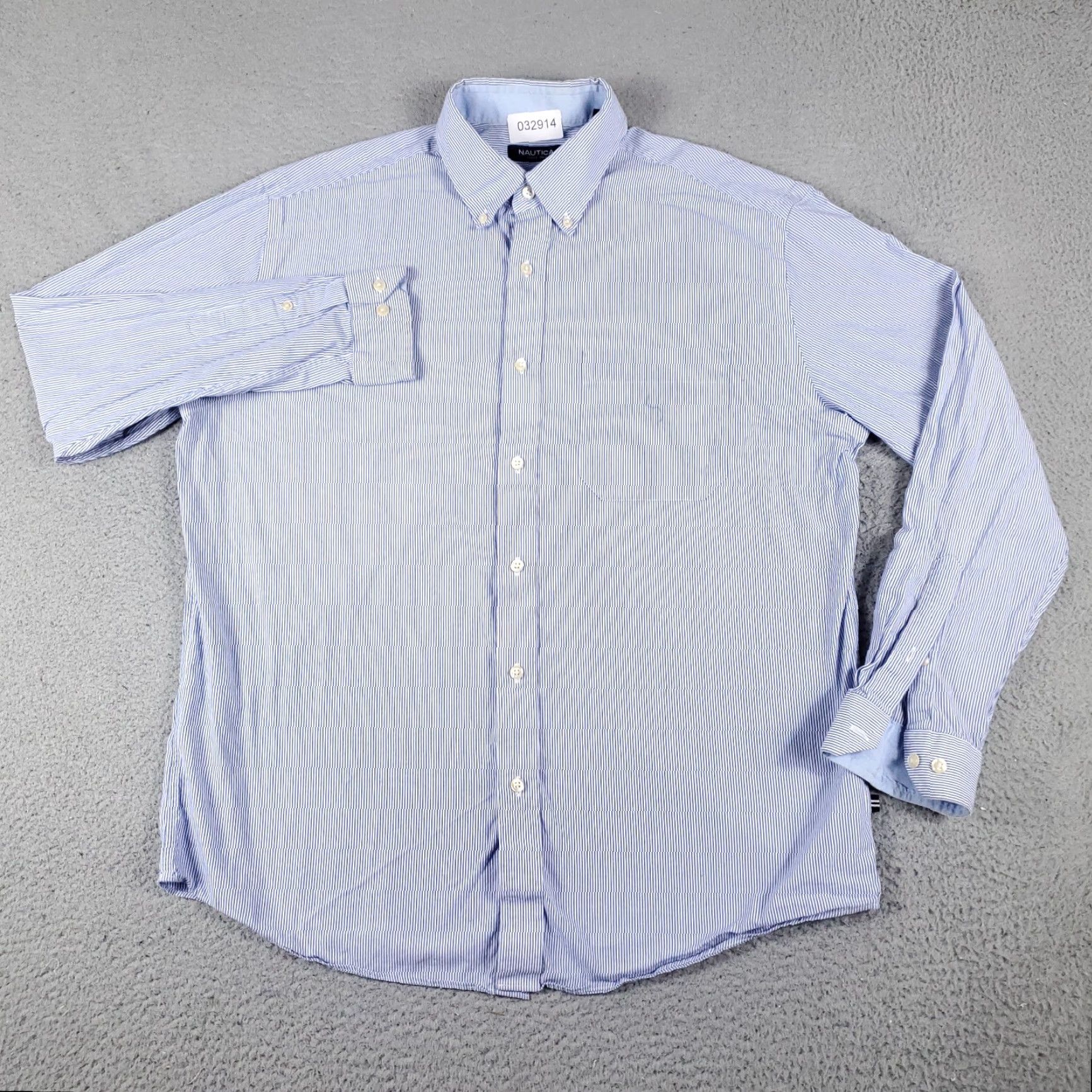 Nautica Nautica Dress Shirt Mens 16.5 Blue Striped Button Up Long Sleeve, Business Casual, 100% Cotton, Classic Preppy, Mens Size 42R - 2 Thumbnail