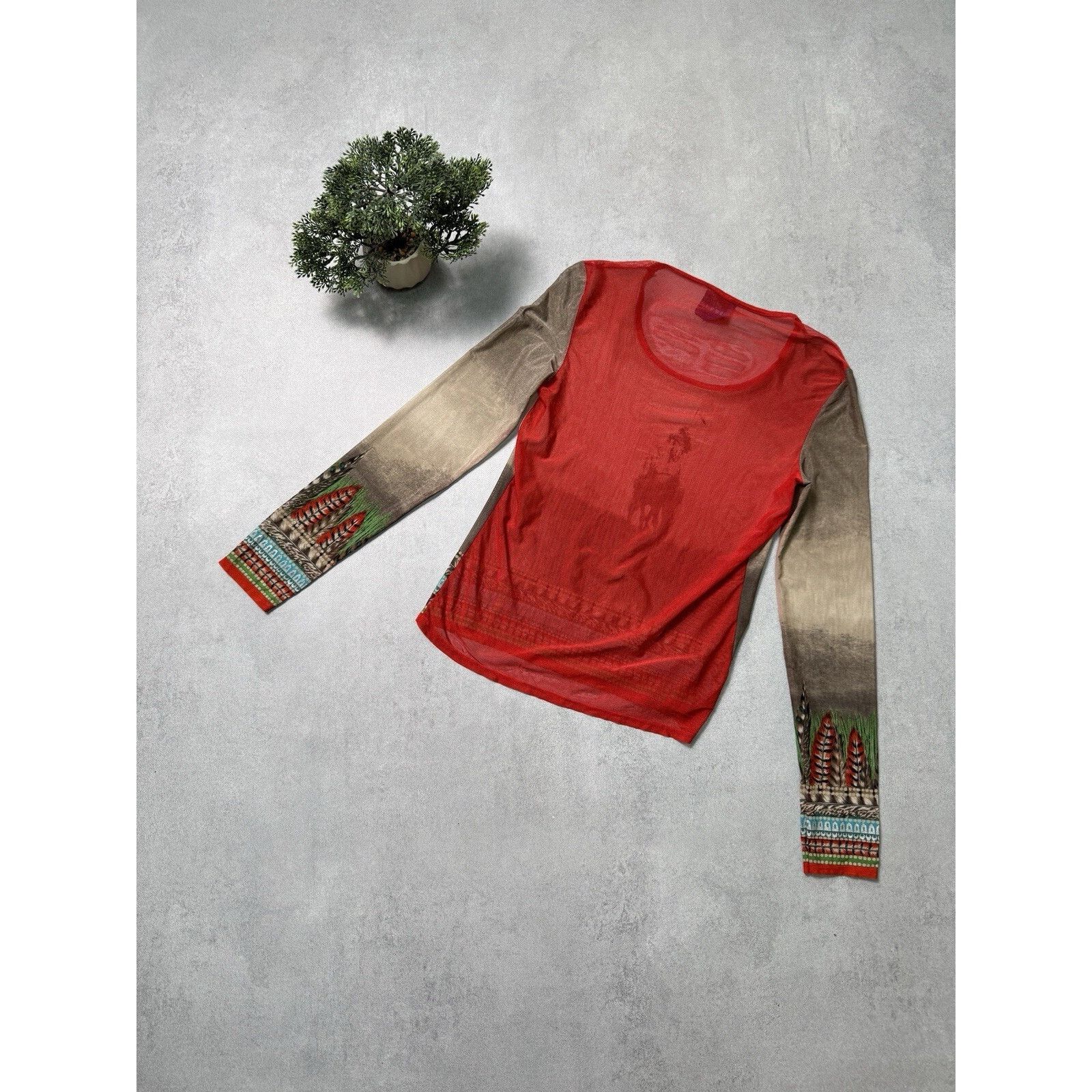 Kenzo × Vintage Vintage 90s Kenzo Jeans Blouse Indian Horse Rider Mesh Size L / US 10 / IT 46 - 8 Thumbnail