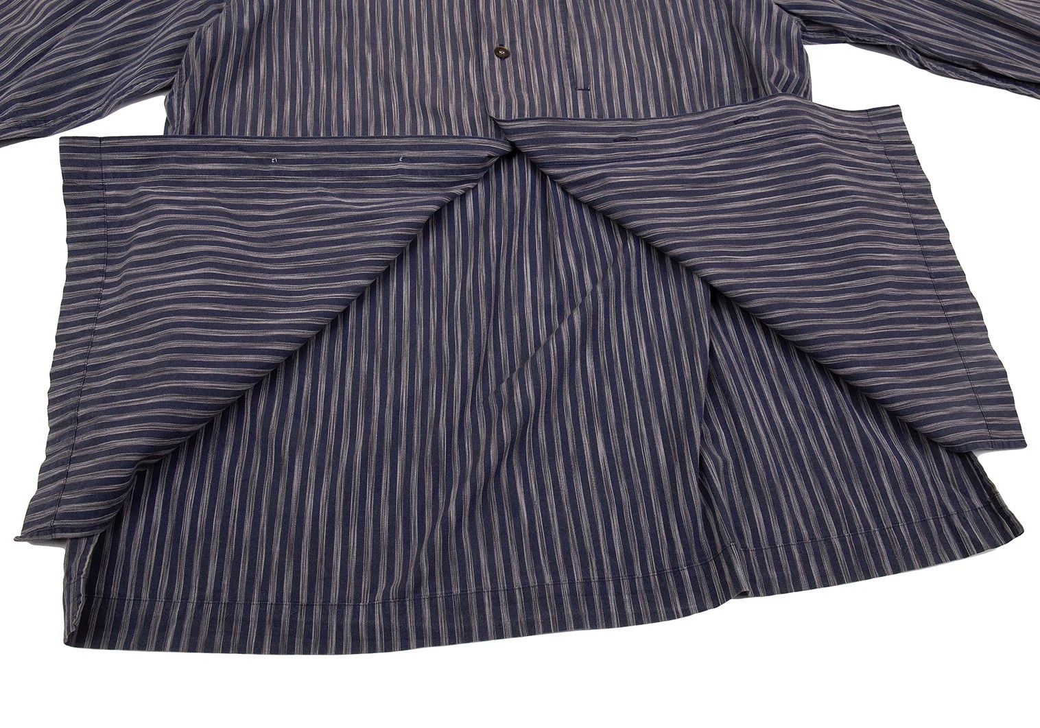 Issey Miyake Cotton Stripe Mao Collar Shirt in Navy Gray, Size L Size US L / EU 52-54 / 3 - 11 Thumbnail