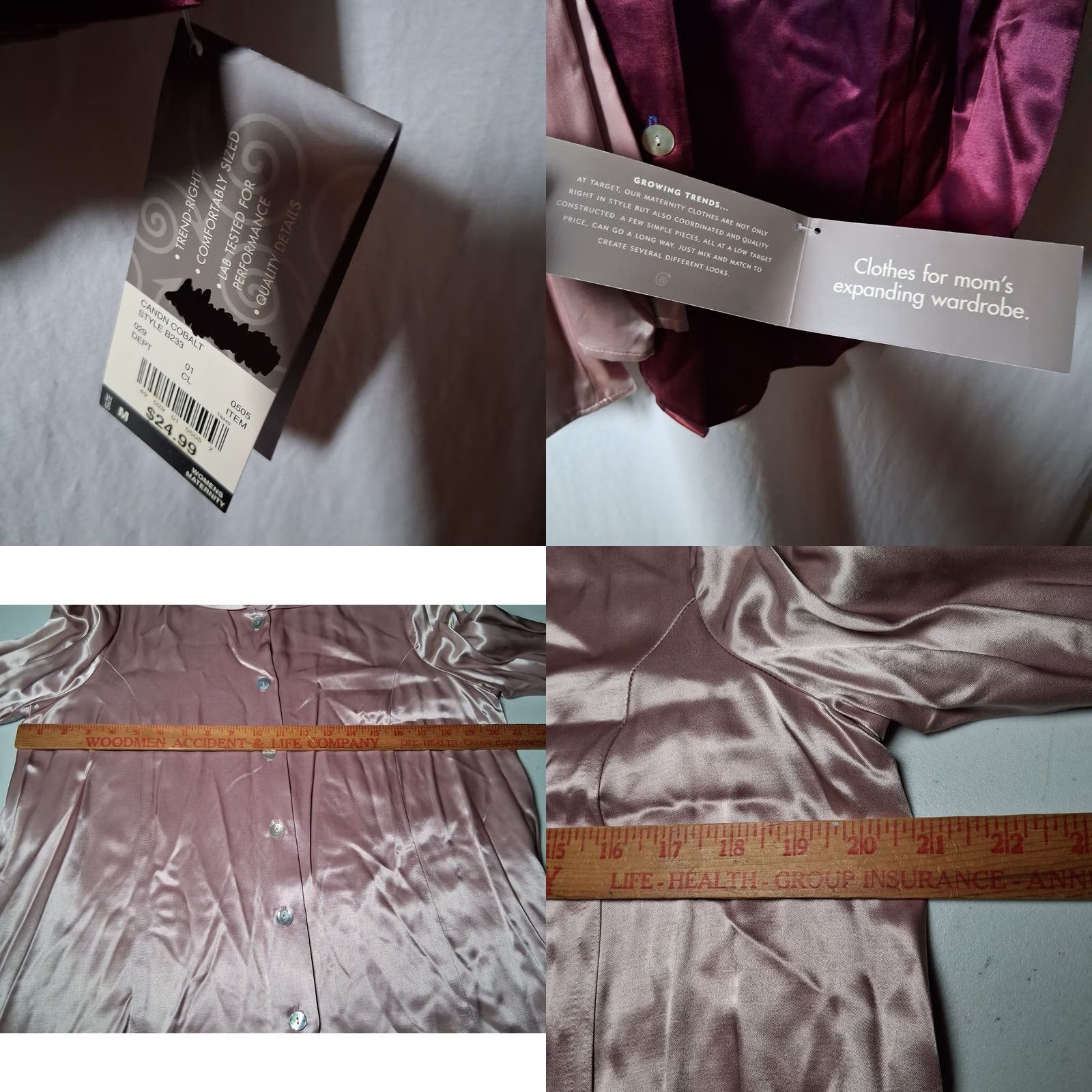 Vintage In Due Time Maternity Shirt Women M Iridescent Mauve Maroon Long Slv Satin Size M / US 6-8 / IT 42-44 - 9 Thumbnail