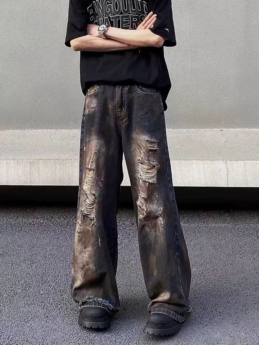 Designer × Jean × Vintage Vintage ripped dirty-dyed baggy jeans Size US 34 / EU 50 - 2 Thumbnail
