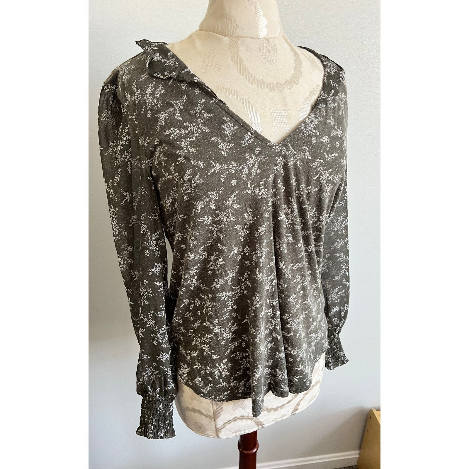 Lucky Brand Lucky Brand Women's Green Long Sleeve Floral Blouse Medium Size M / US 6-8 / IT 42-44 - 2 Thumbnail