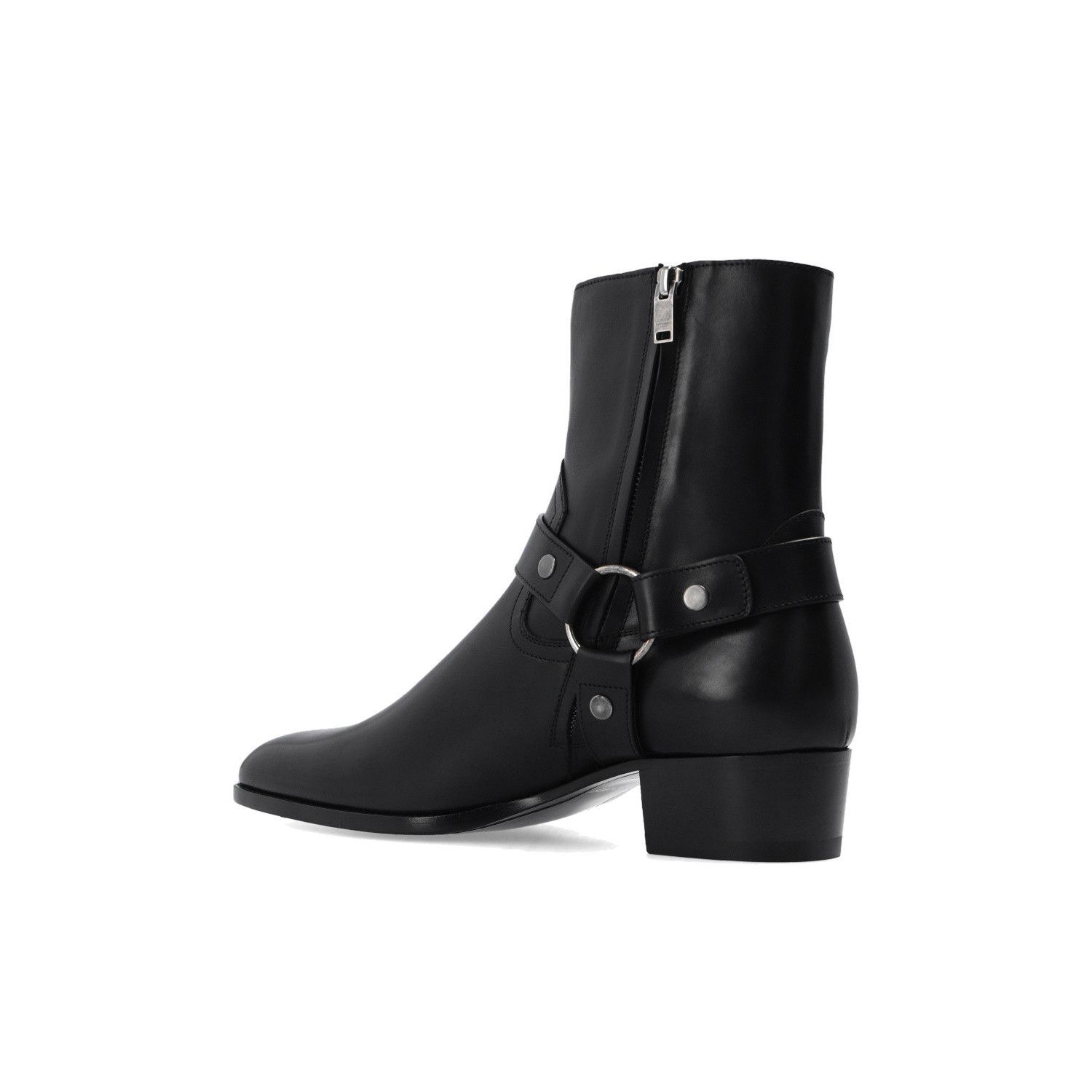SAINT LAURENT Wyatt Black Leather Ankle Boots New & Authenti