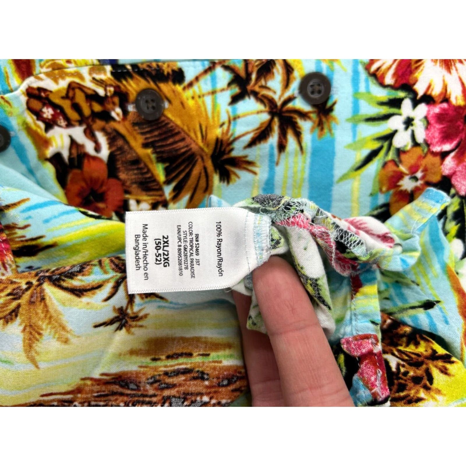 George George Hawaiian Shirt Mens 2XL Blue Floral Print Sleeves Short Sleeve Button-Up Cotton Size US XXL / EU 58 / 5 - 4 Thumbnail