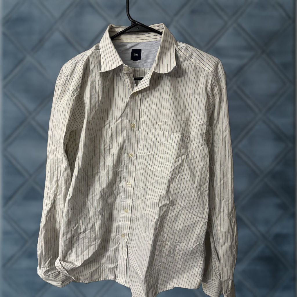 Gap Gap Shirt Mens L White Striped 100% Classic Cotton Button-Down Long Sleeve Athletic Fit Size US L / EU 52-54 / 3 - 1 Thumbnail