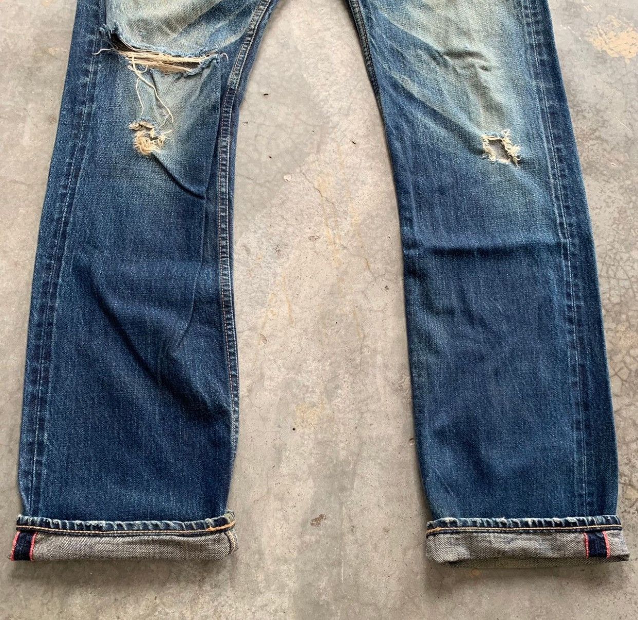 Japanese Brand HRM Indigo Selvedge Red Line Distressed Jeans Denim Size US 32 / EU 48 - 3 Thumbnail