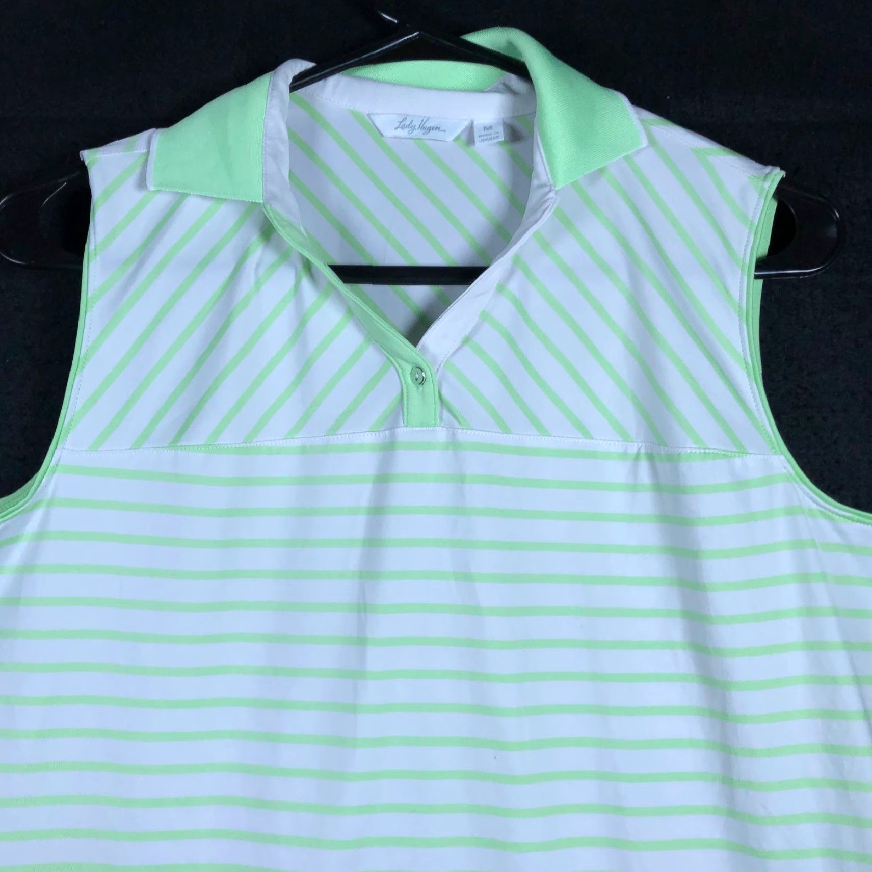 Vintage Lady Hagen Shirt Women Polo Sleeveless Striped White Green Golf Athletic Quick Dry Breathable M Size M / US 6-8 / IT 42-44 - 2 Thumbnail