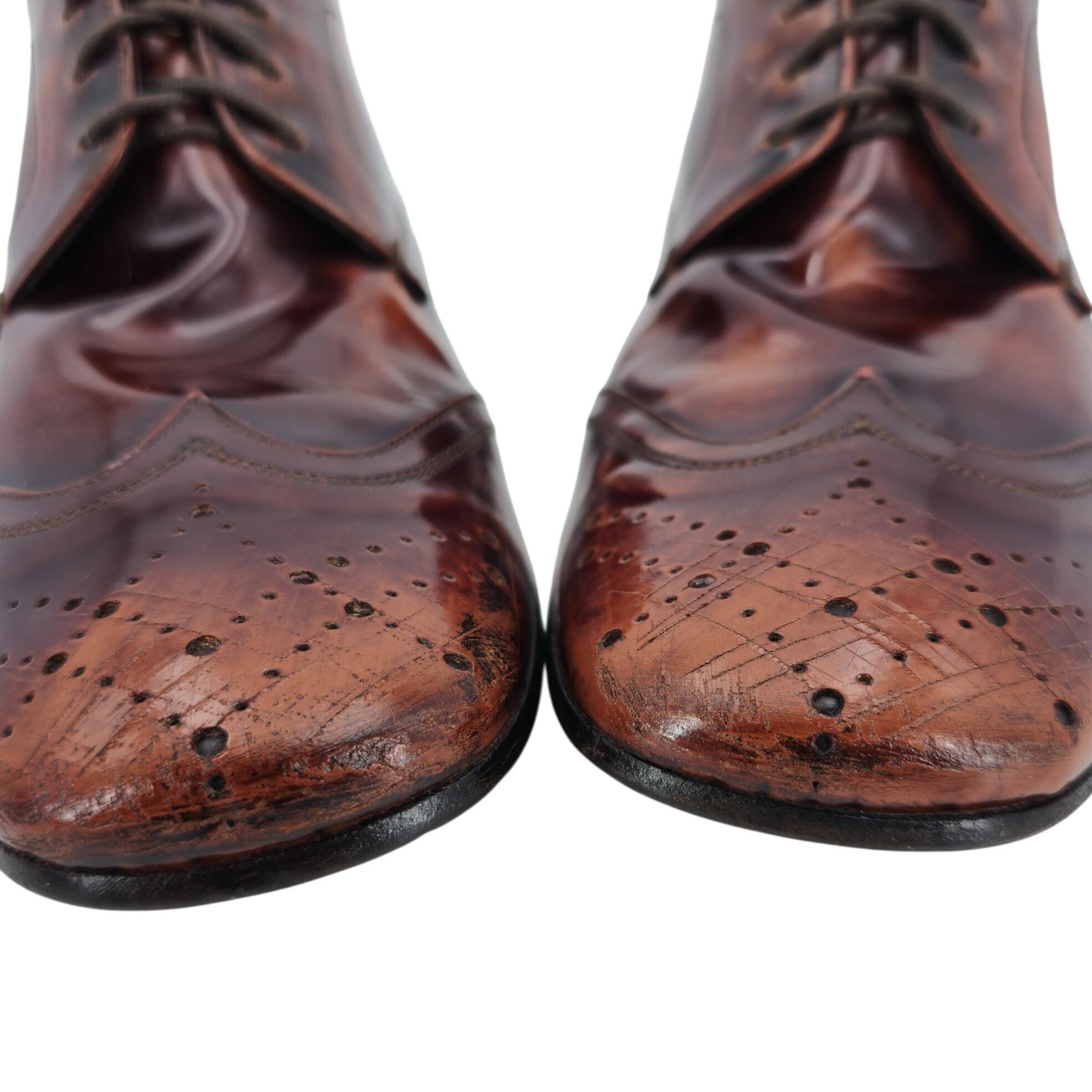 Prada Prada Italy Mens 7.5 Distressed Brown Leather Wingtip Derby Size US 7.5 / EU 40-41 - 9 Thumbnail