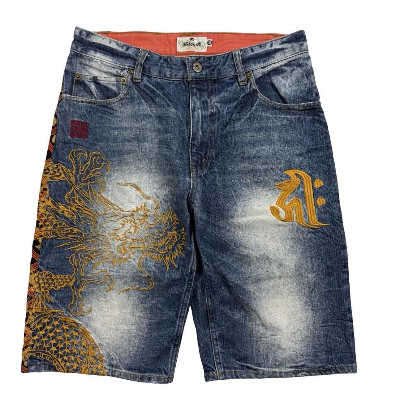 Karakuri Tamashii Karakuri Tamashii Embroidered Dragon Denim Shorts - Waist 30 Size US 30 / EU 46 - 1 Thumbnail