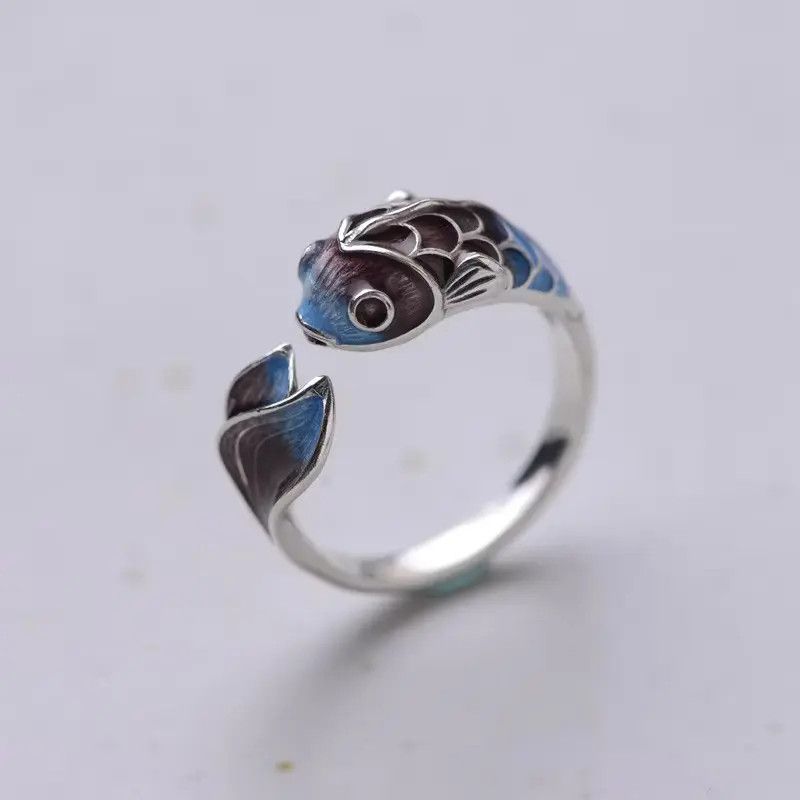 Handmade × Jewelry Koi Fish Ring Japan Silver Art Anime Classic Good Luck Size ONE SIZE - 1 Thumbnail