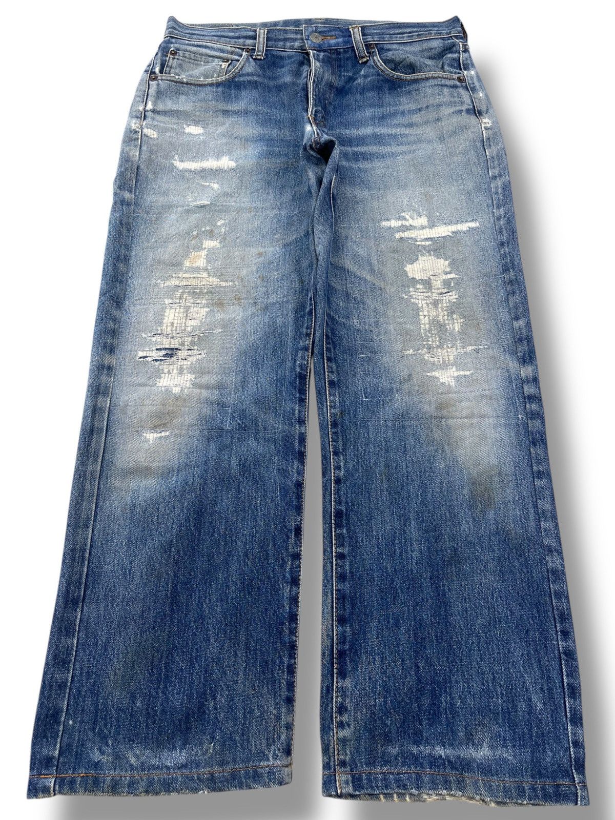 Japanese Brand COX Japanese Brand Light Wash Distressed Straight Jeans Size US 34 / EU 50 - 1 Thumbnail