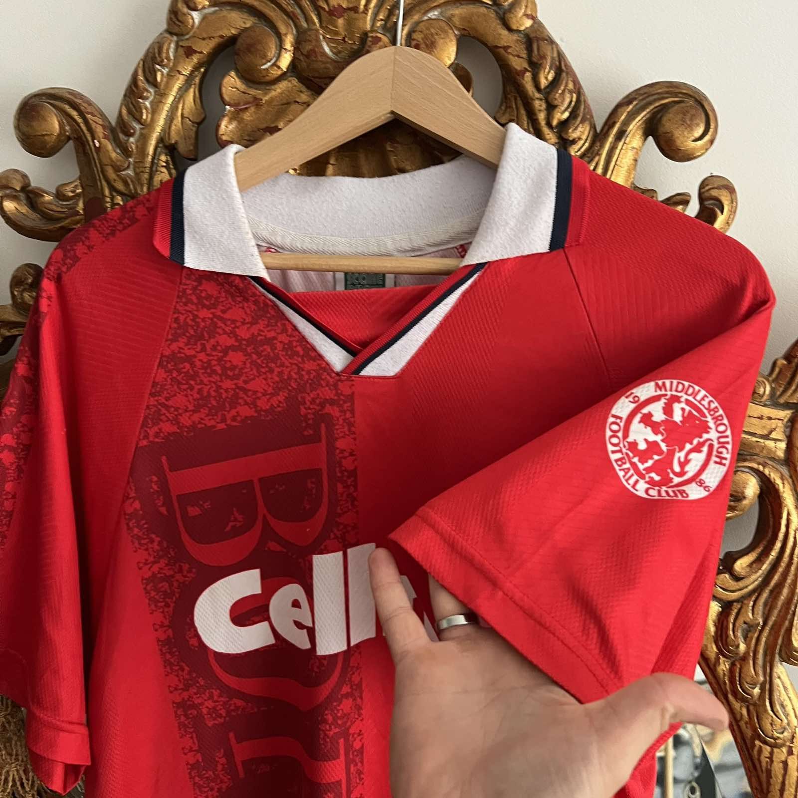 Vintage CELLNET Score Draw MIDDLESBROUGH 90s Soccer Jersey Sz L Size US L / EU 52-54 / 3 - 4 Thumbnail