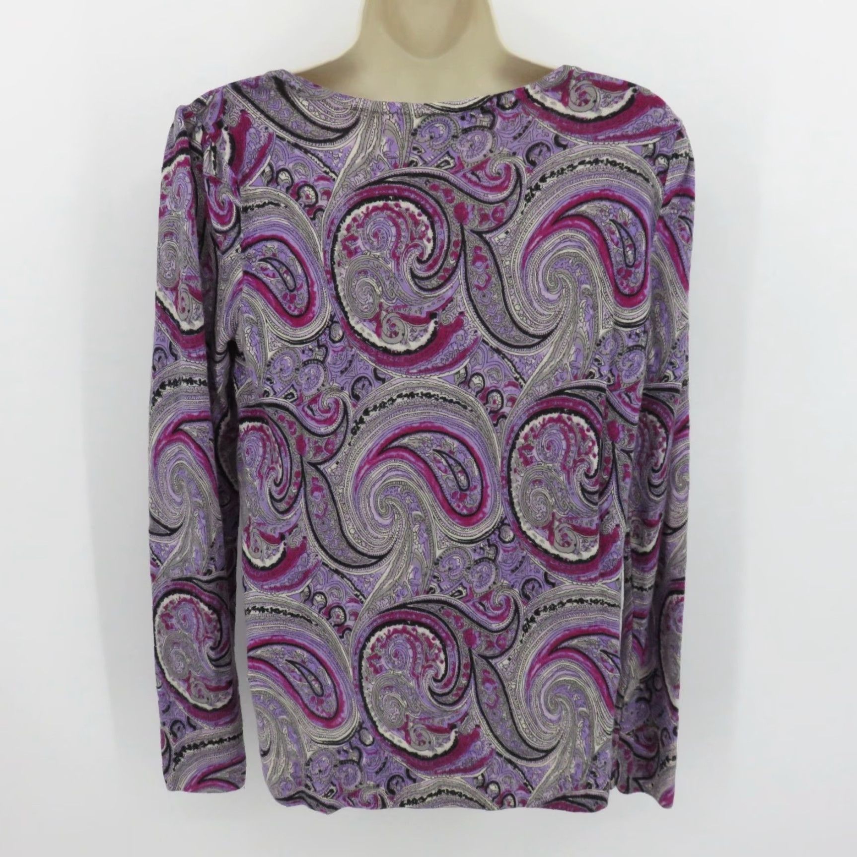 Talbots Talbots Women Medium Merino Wool Purple Paisley Tight-Knit Sweater Size M / US 6-8 / IT 42-44 - 5 Thumbnail