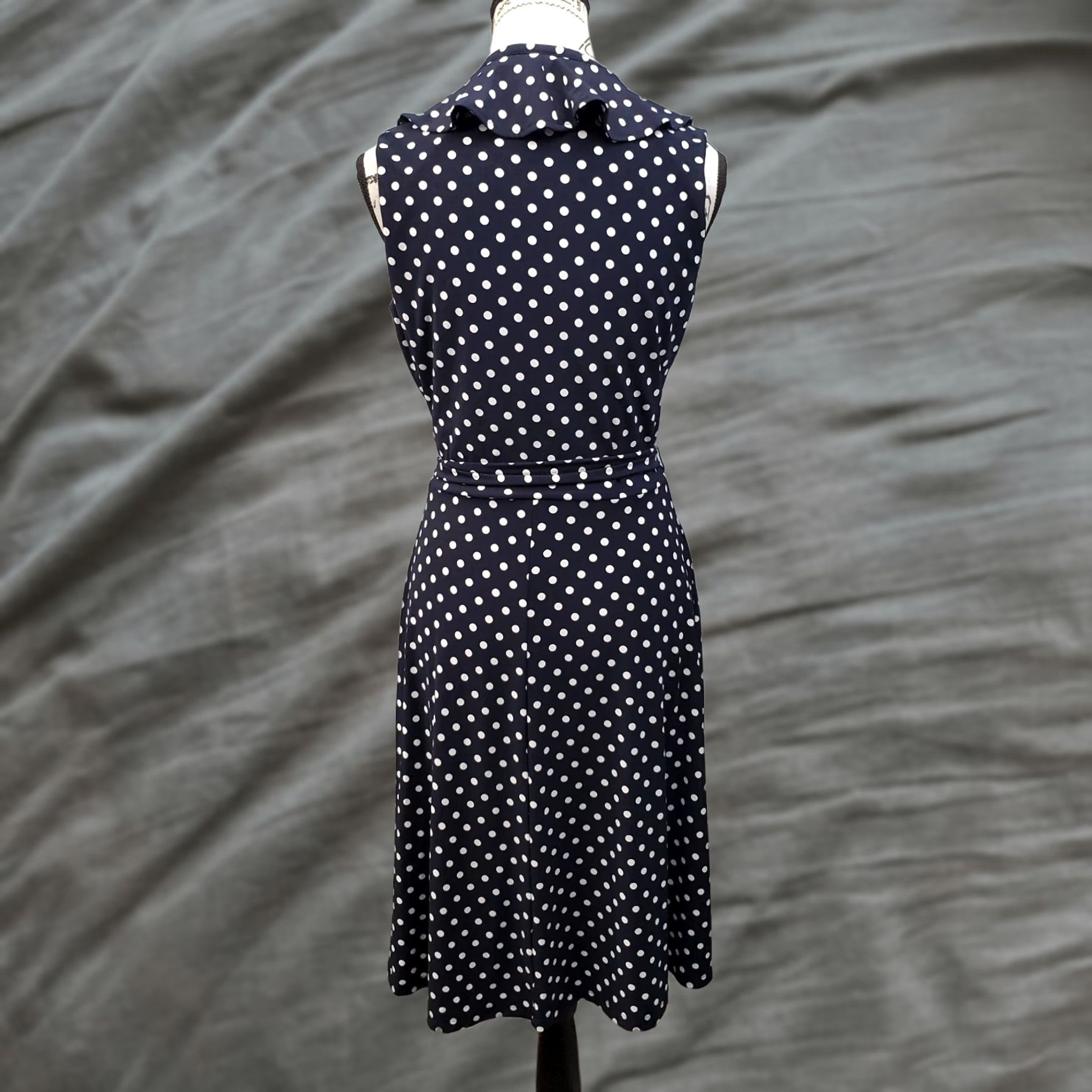 Chaps Chaps Womens Wrap Dress M Blue White Polka Dot Belted Ruffled V-Neck Sleeveless Size M / US 6-8 / IT 42-44 - 1 Thumbnail
