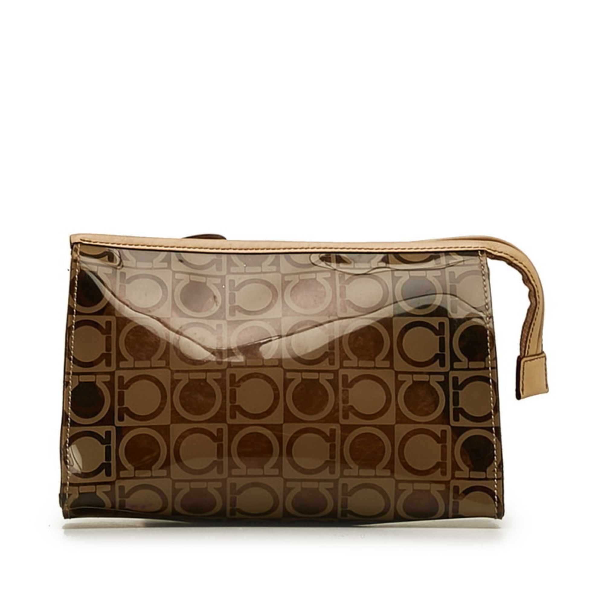 Salvatore Ferragamo Salvatore Ferragamo Gancini Pouch in Brown, Beige, Vinyl, and Leather for Women Size ONE SIZE - 1 Thumbnail
