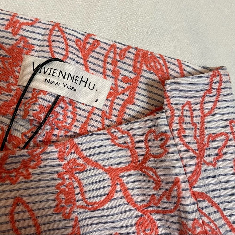 Other NWT New Vivienne Hu Cotton Coral Floral Embroidered Pants S Size 26" / US 2 / IT 38 - 6 Thumbnail