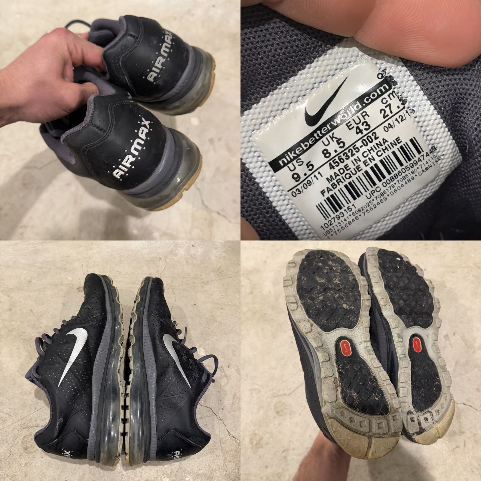 Nike Nike Air Max 2011 Mens Size 9.5 Black/Grey 456325-002 Distressed Sneakers Size US 10 / EU 43 - 8 Thumbnail