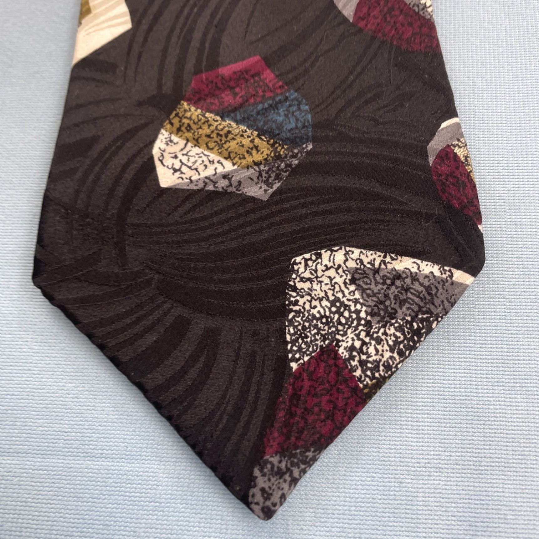 Vintage VINTAGE Chez Roffe 100% Silk Tie Hand Made Abstract Geometric Black vtg 90s Wide 4.2x58" Tie Men Size ONE SIZE - 7 Thumbnail
