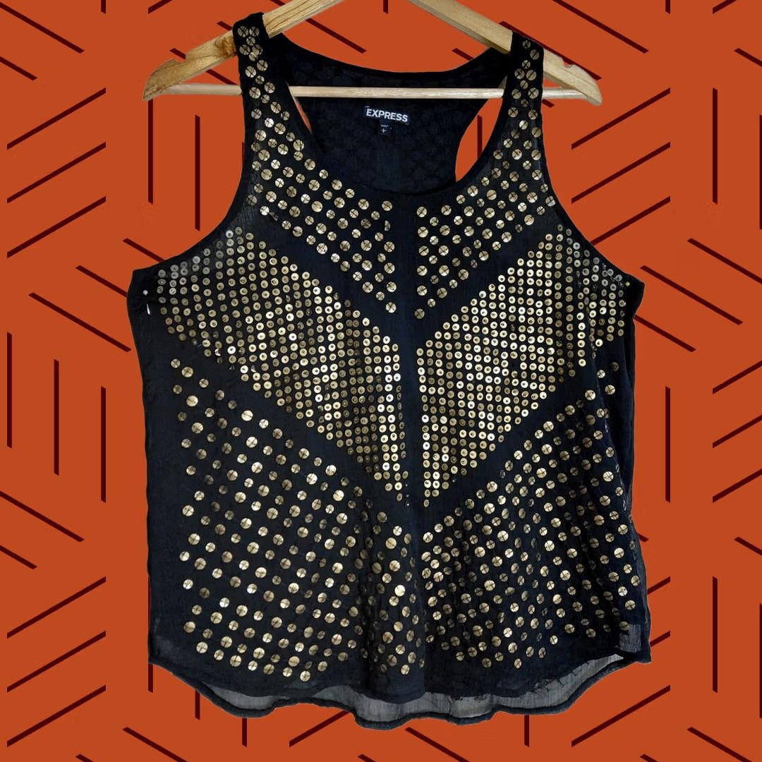 Express Express Studded Tank Top Black Solid Knit Size L Size L / US 10 / IT 46 - 1 Thumbnail