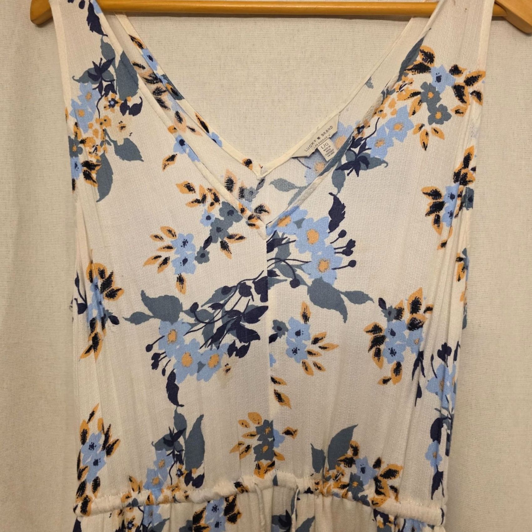 Lucky Brand Lucky Brand Dress Womens Large White Blue Floral V Neck Maxi Sundress Boho Lined Size L / US 10 / IT 46 - 2 Thumbnail