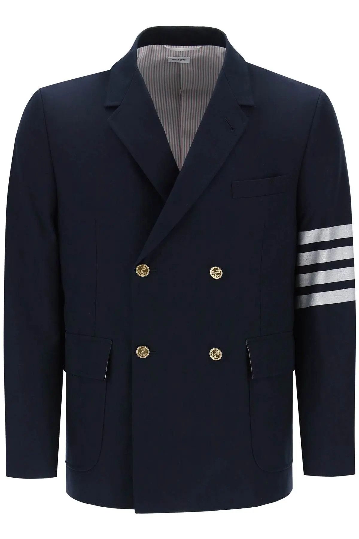 image of Thom Browne O1S22I1N0324 4-Bar Double-Breasted Jacket In Blue, Men's (Size Medium)