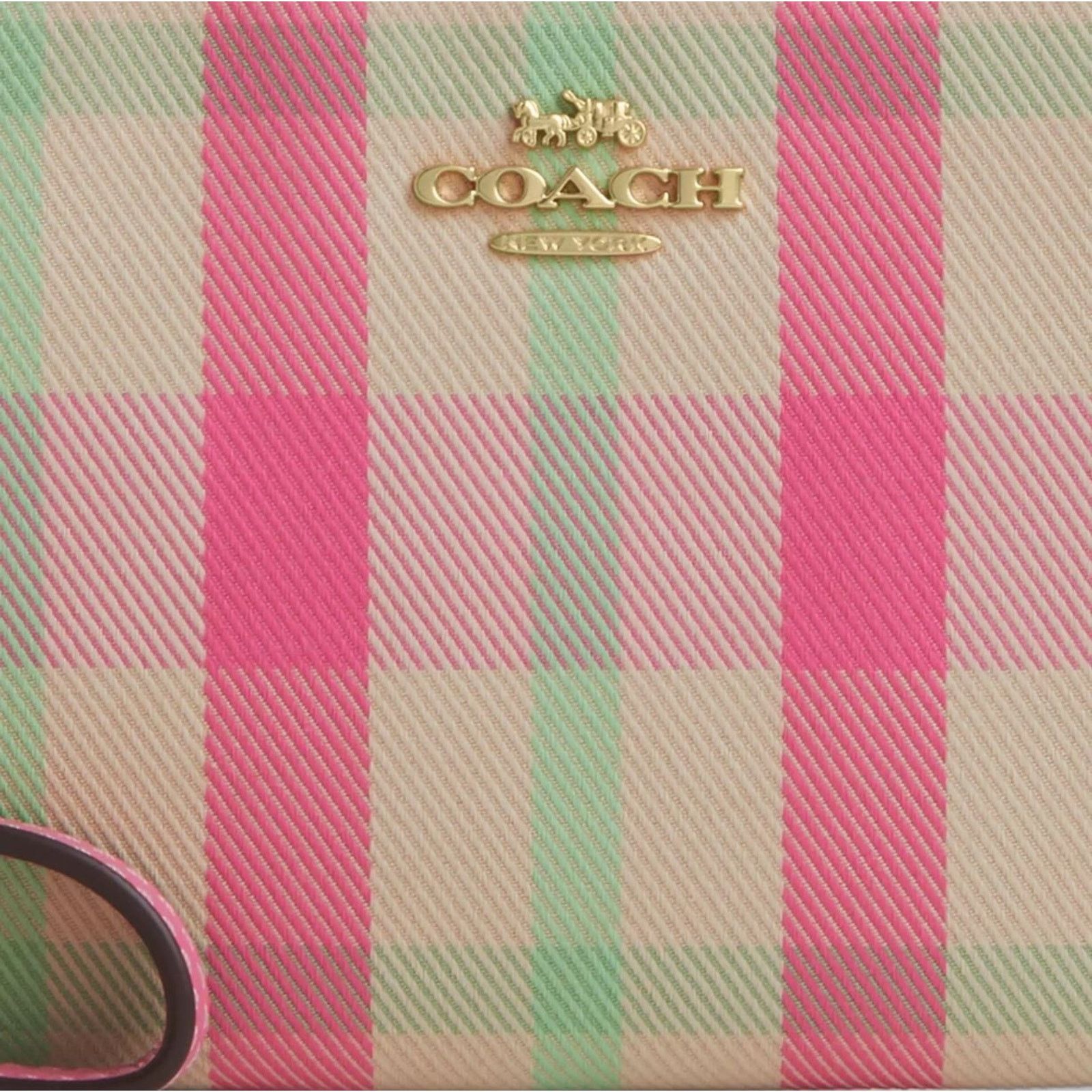 Coach NWT Coach CBP18 Corner Zip Wristlet Plaid IM/Pink Multi Gold Size ONE SIZE - 5 Thumbnail
