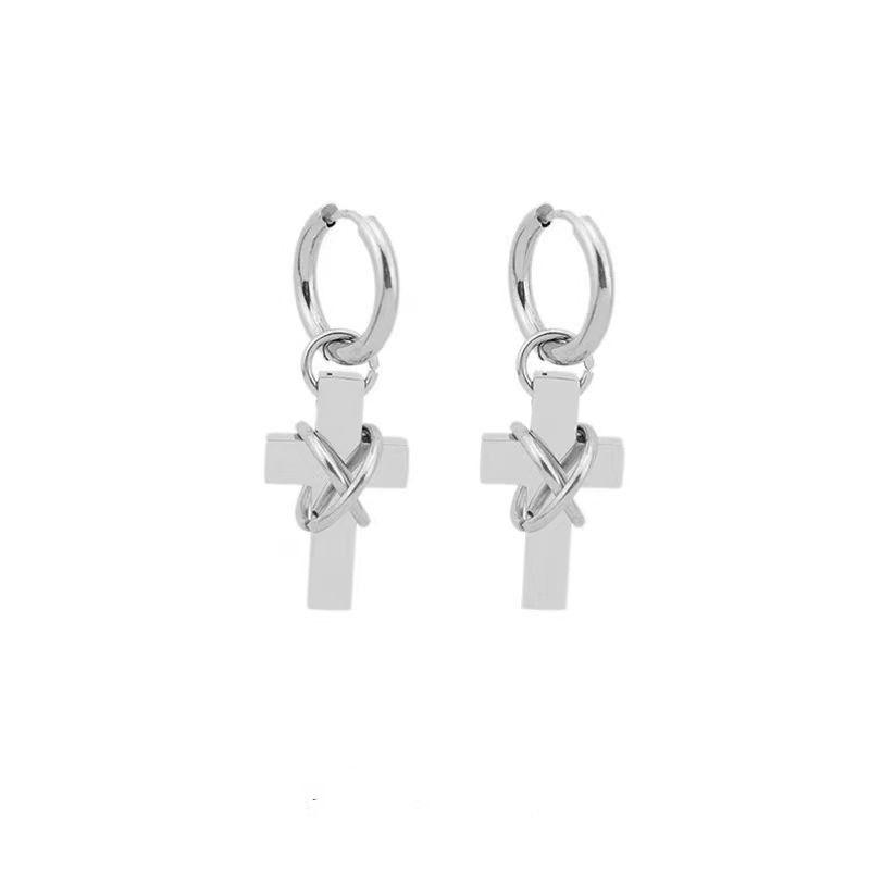 Jewelry × Sterling Silver Cross Future Earrings Gothic Punk One pairs Jewelry Spike Size ONE SIZE - 4 Thumbnail