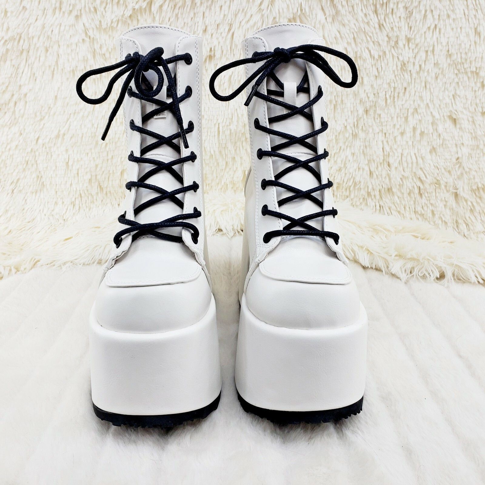 Other Camel 203 Stacked White Matte Platform Goth Punk Ankle Boots Size US 8 / IT 38 - 6 Thumbnail