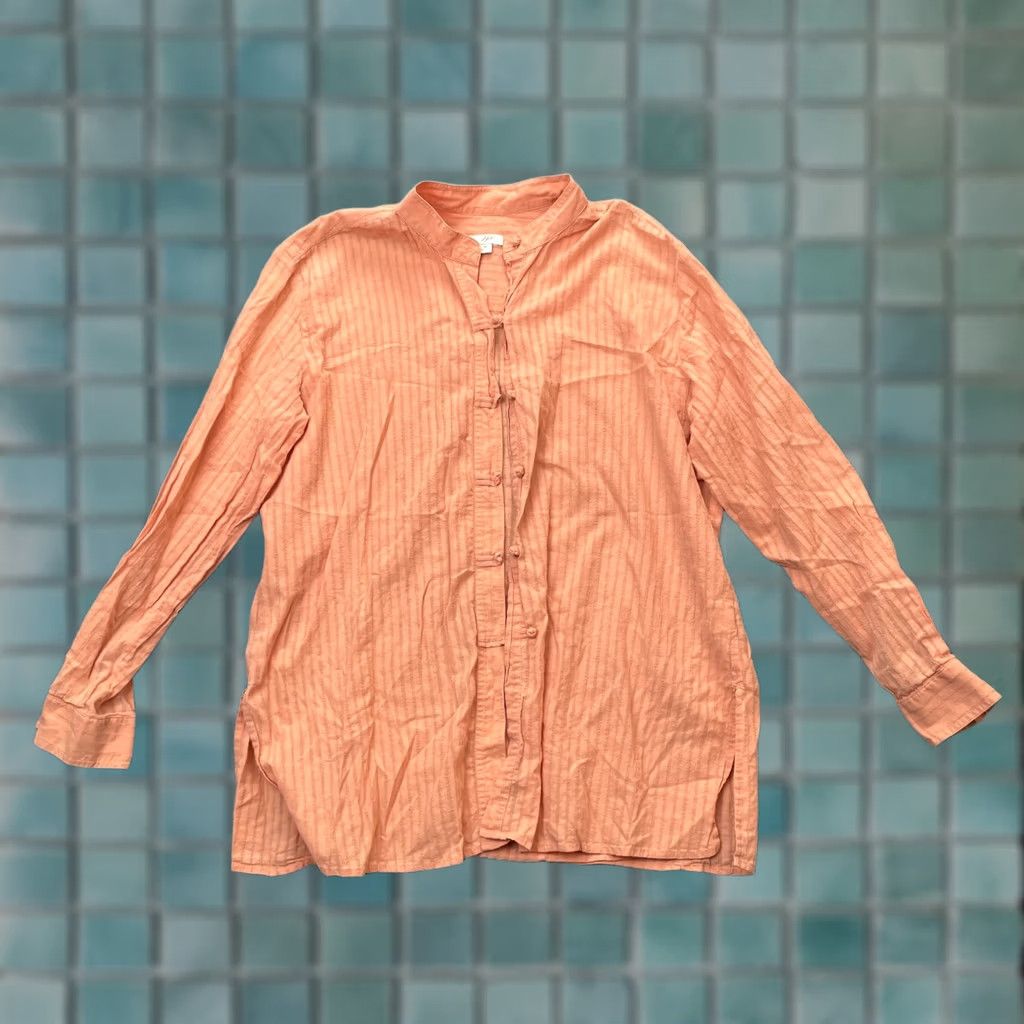 J. Jill J Jill Shirt Womens Medium Orange Striped Cotton Mandarin Collar Side Slits Size M / US 6-8 / IT 42-44 - 1 Thumbnail