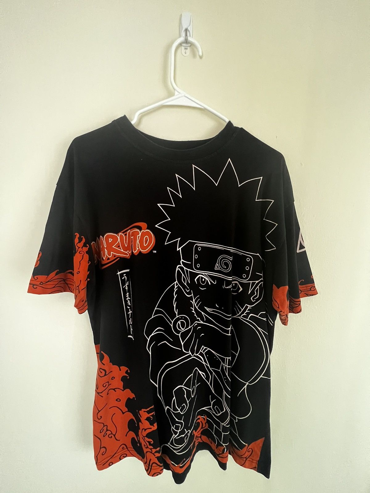 image of Vintage Naruto All Over Print Tee in Black/Orange, Men's (Size XL)