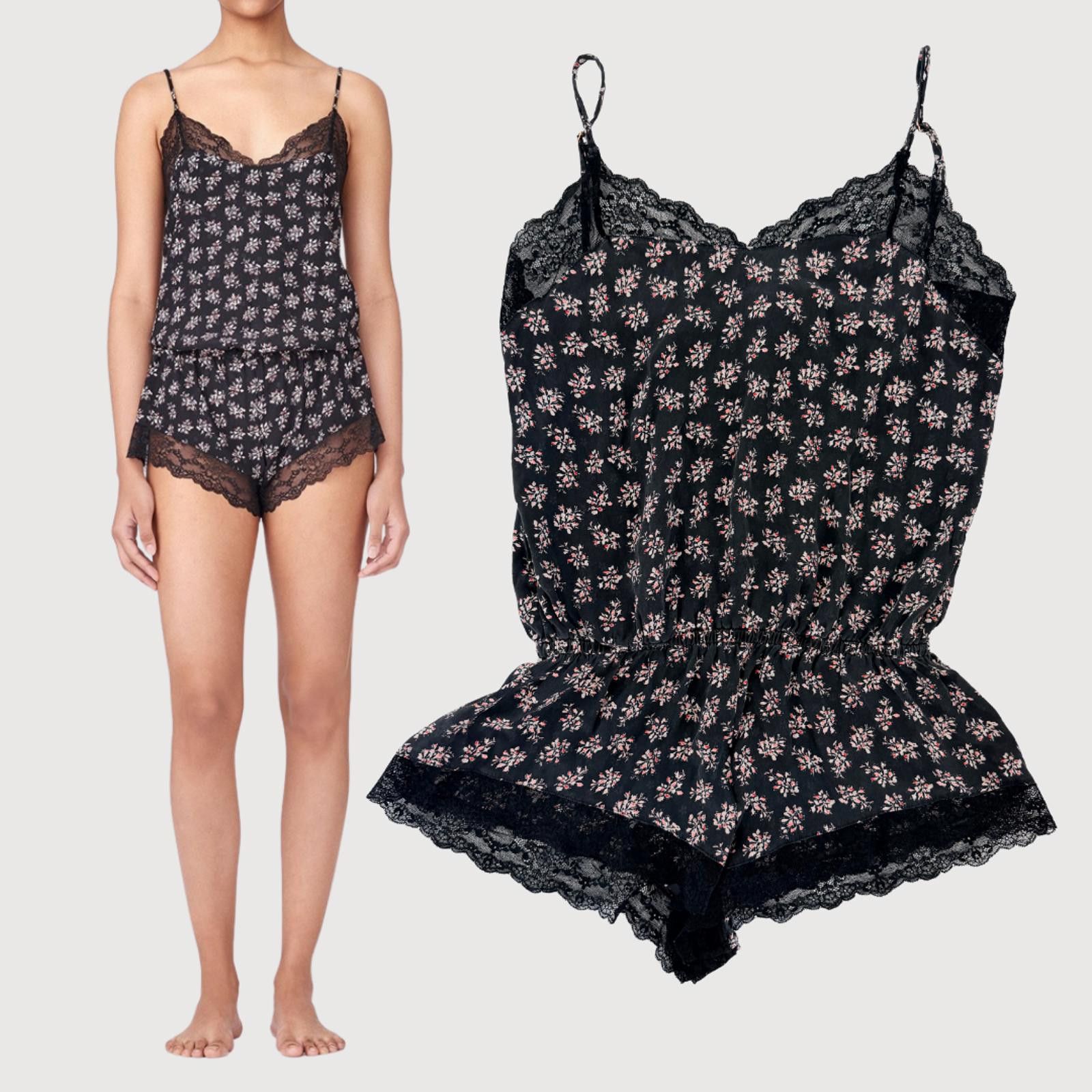Rebecca Taylor X Eberjey Lou Teddy Silk Lace Black M, Women's