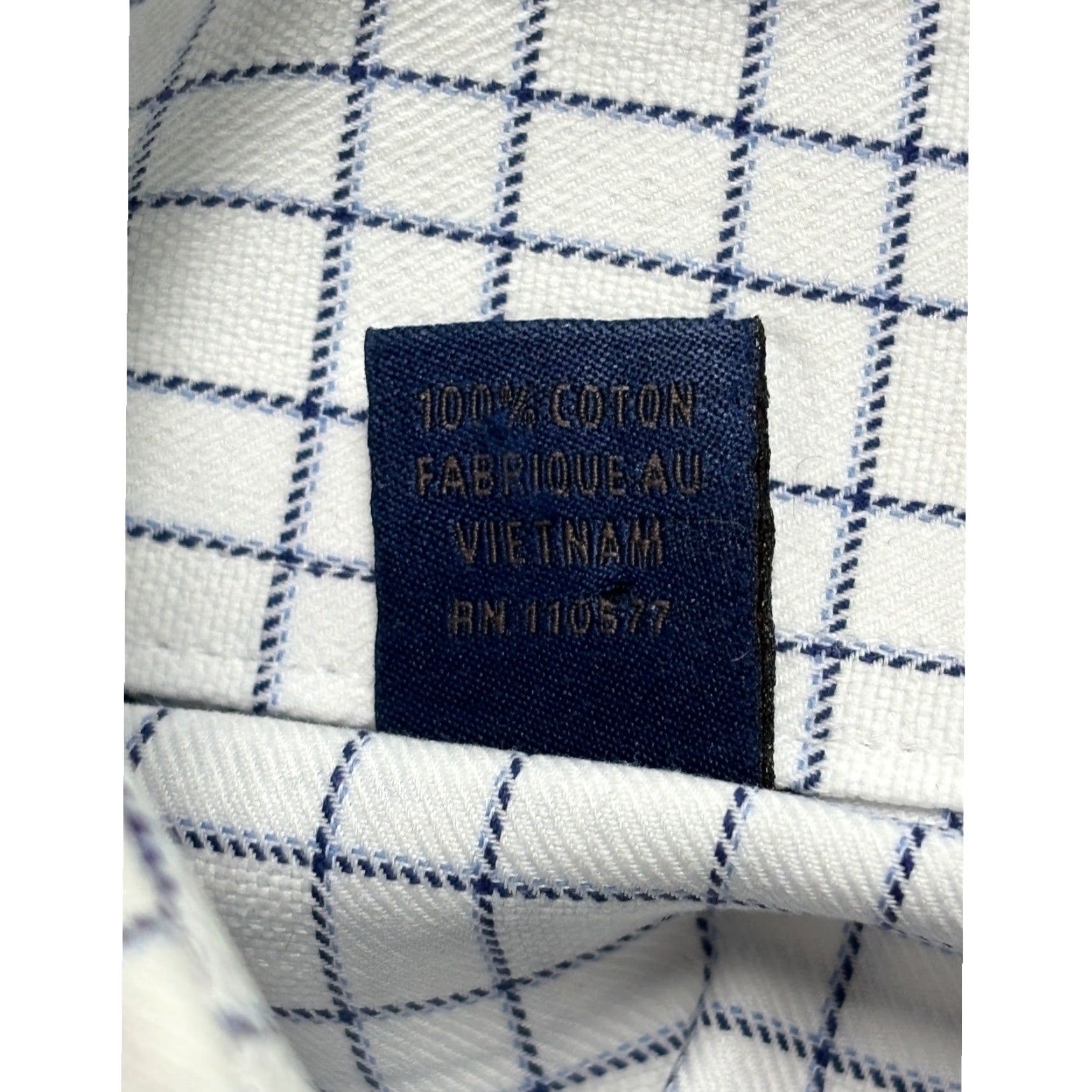 David Donahue David Donahue Mens Shirt 17 32 33 White Blue Check Dress Button Down 100 Cotton Size 46R - 5 Thumbnail