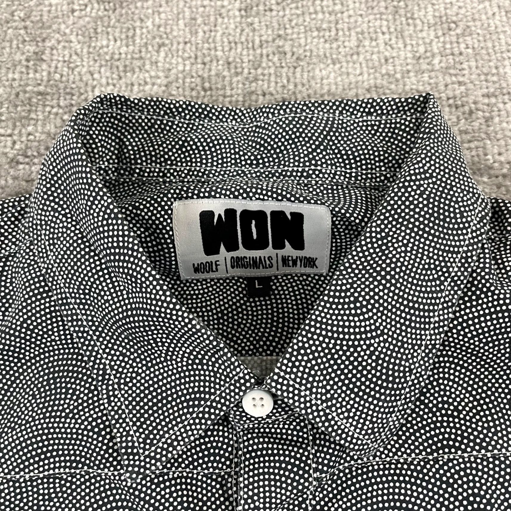 Sea New York WOOLF NEW YORK Shirt Mens Large White Black Abstract Geometric Button Up S/S WON Size US L / EU 52-54 / 3 - 3 Thumbnail