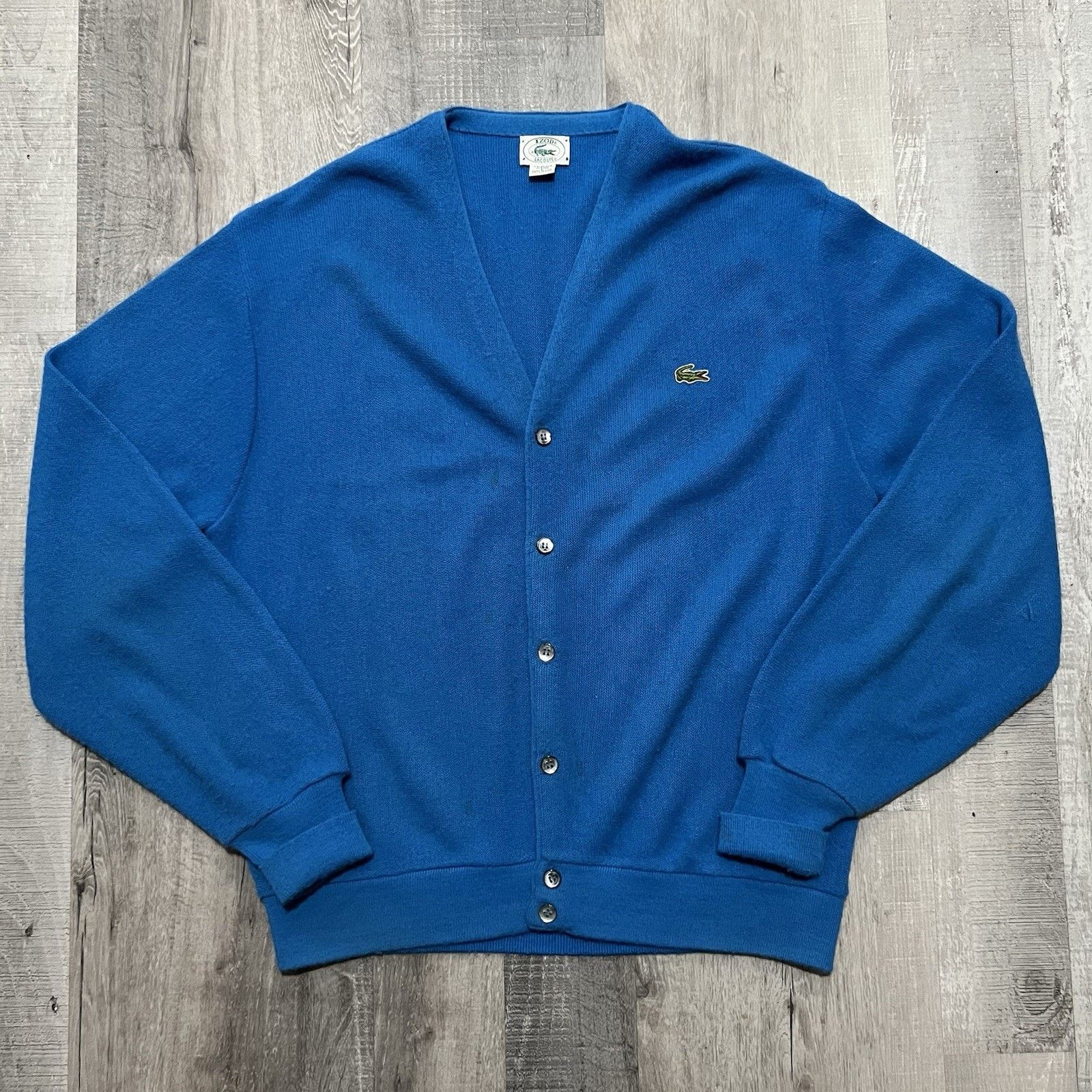 Vintage Vintage Izod Lacoste Blue Knit Preppy Cardigan Golf Sweater Size US L / EU 52-54 / 3 - 1 Thumbnail