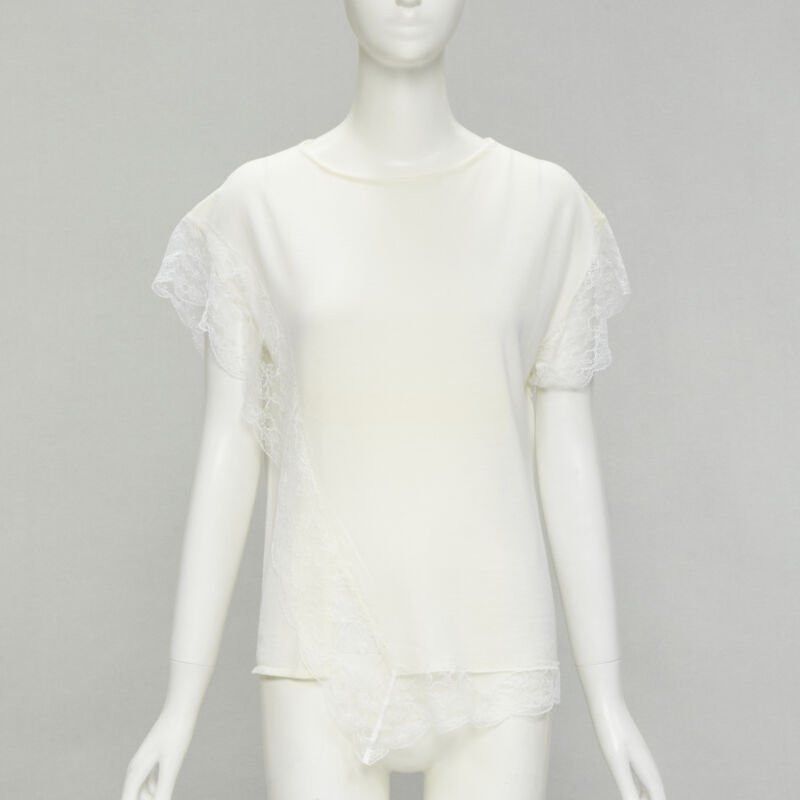 Lanvin LANVIN cream white wool blend lace trim knitted pullover top M Size M / US 6-8 / IT 42-44 - 1 Thumbnail