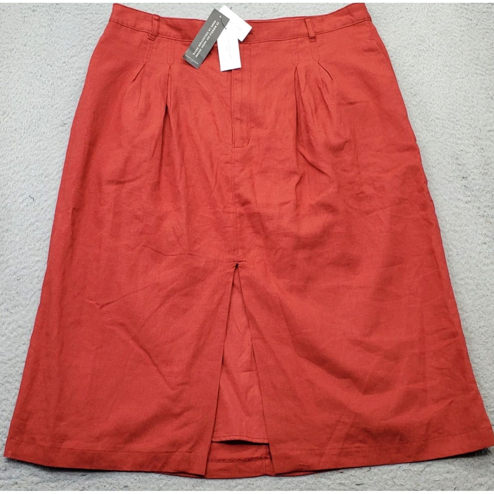Banana Republic Banana Republic Womens Size 16P Red Linen Midi Skirt Petites A-Line Pleated Front Pockets ZipperButton Vented Size 38" / US 16 / IT 52 - 2 Thumbnail