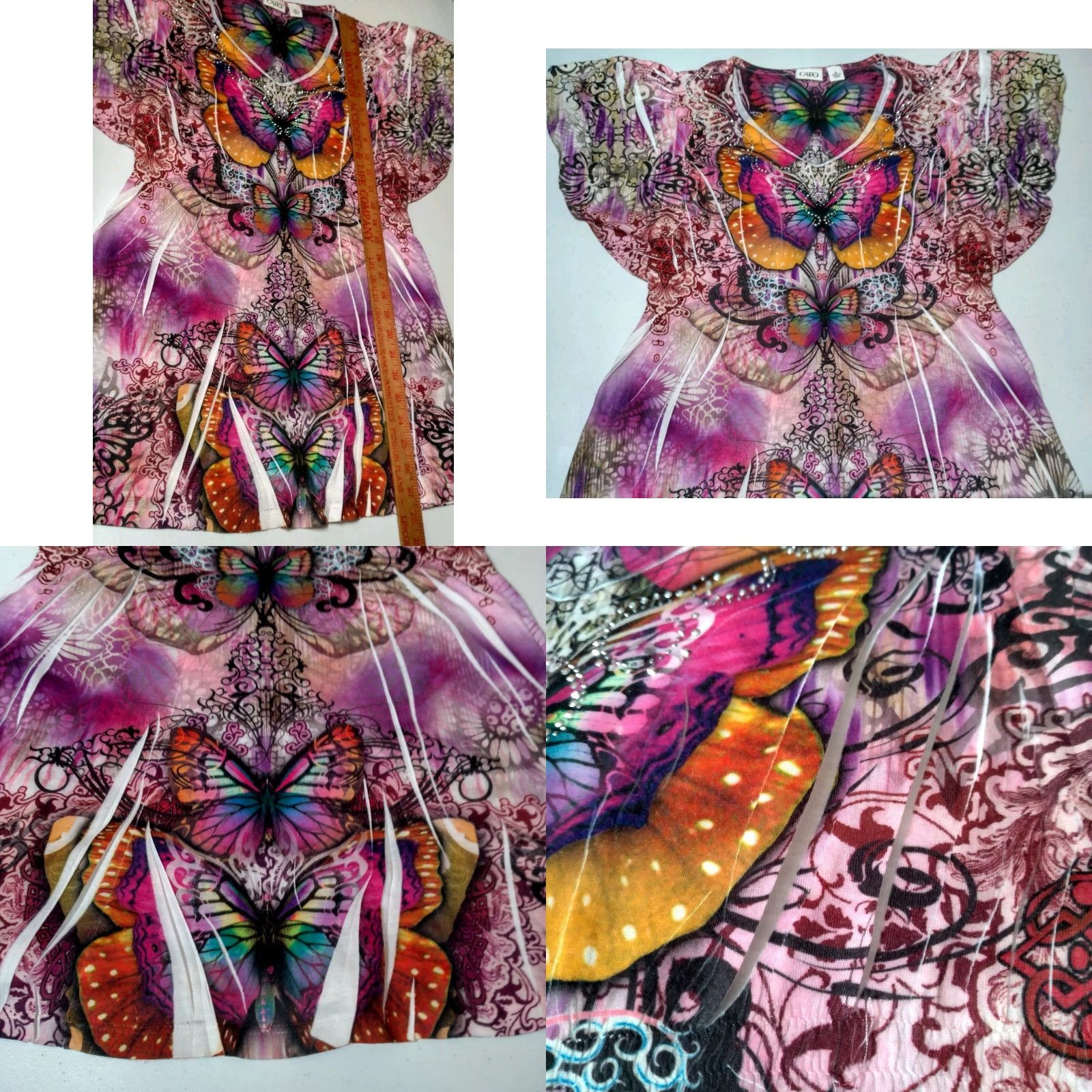 Vintage VINTAGE Cato Butterfly Shirt M Purple Tie Dye Graphic Flutter Sleeves Women T-Shirt Bling Rhinestones Size M / US 6-8 / IT 42-44 - 8 Thumbnail