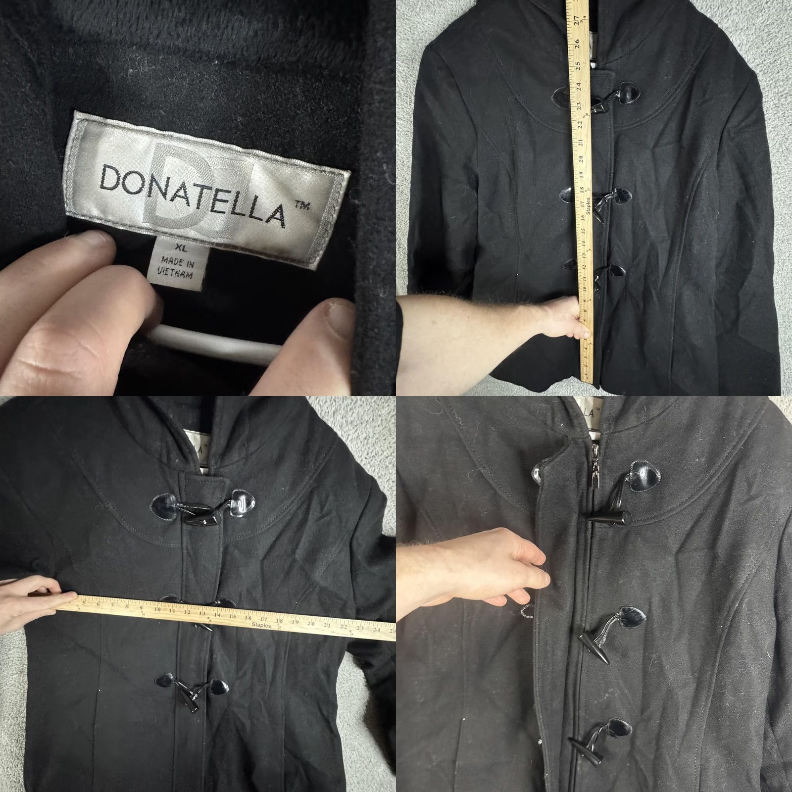 Vintage VINTAGE Donatella Wool Coat Womens XL Black Hooded Toggle Pockets Pea Mid Length Winter Size XL / US 12-14 / IT 48-50 - 8 Thumbnail