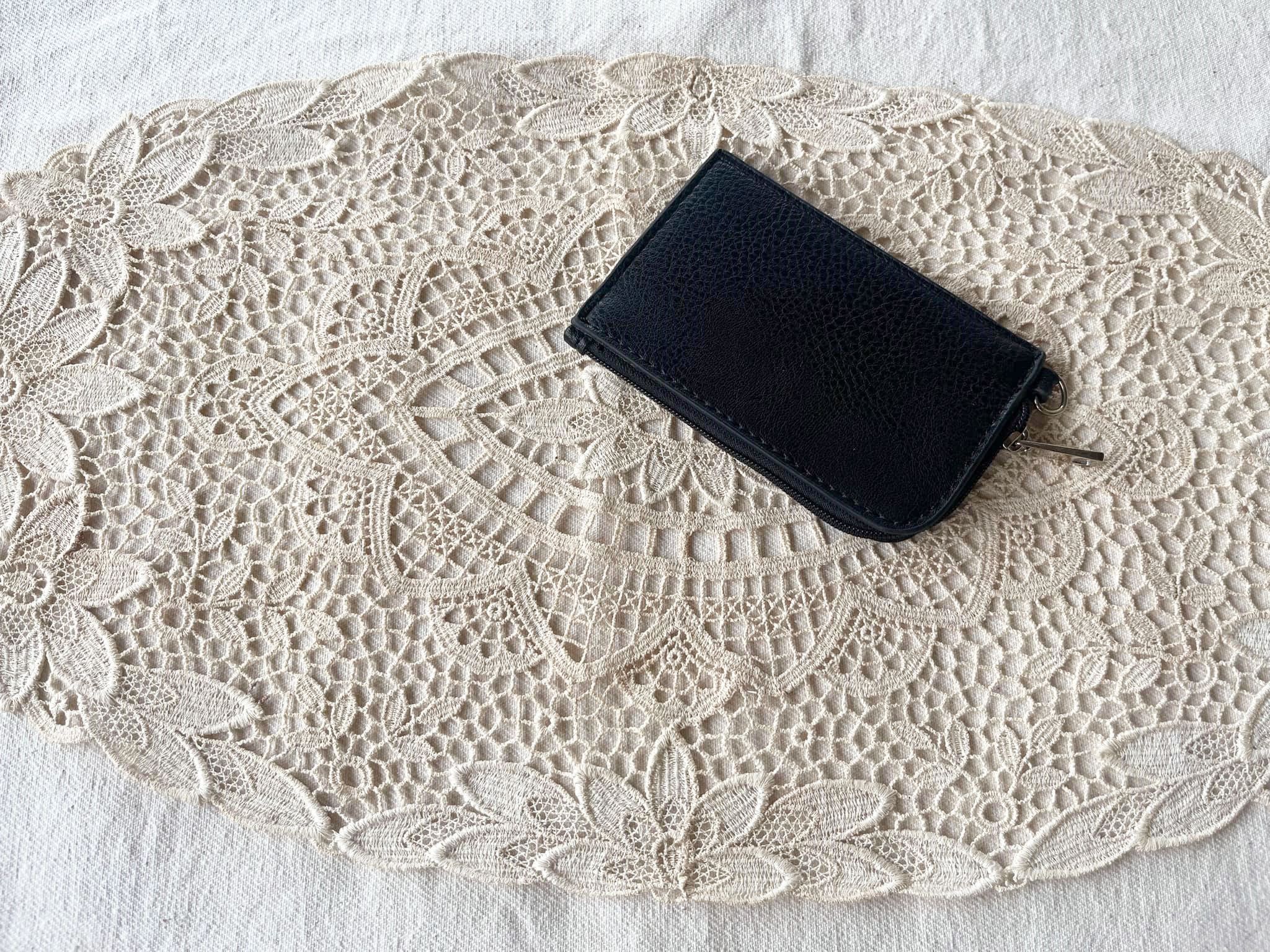 Vintage Compact Size Minimalist Black PU Leather half zip wallet Size ONE SIZE - 2 Thumbnail