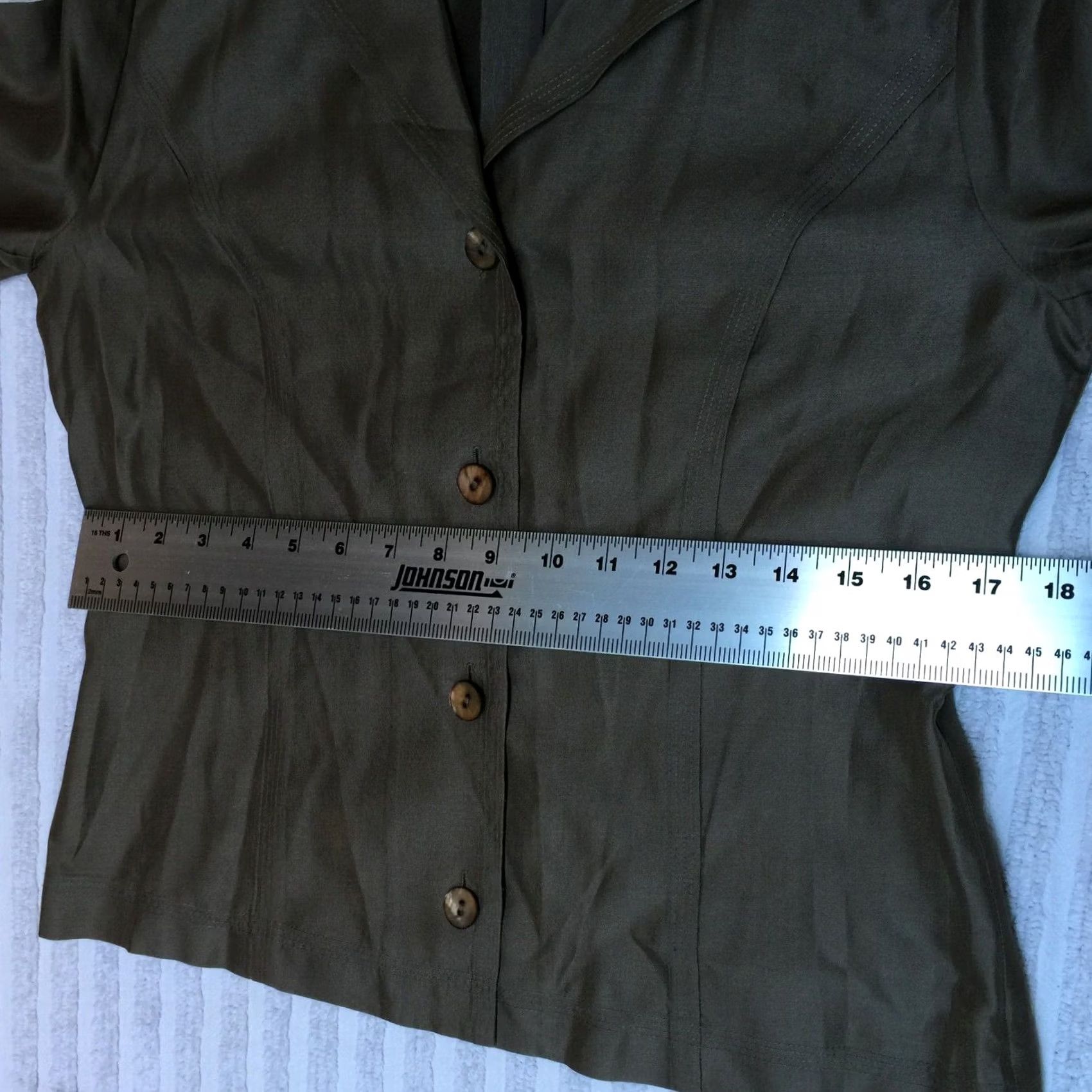 Olive Sigrid Olsen Blazer Jacket 3/4 Sleeve Silk Olive Green Sz 4 Womens Button Front Casual Size S / US 4 / IT 40 - 6 Thumbnail