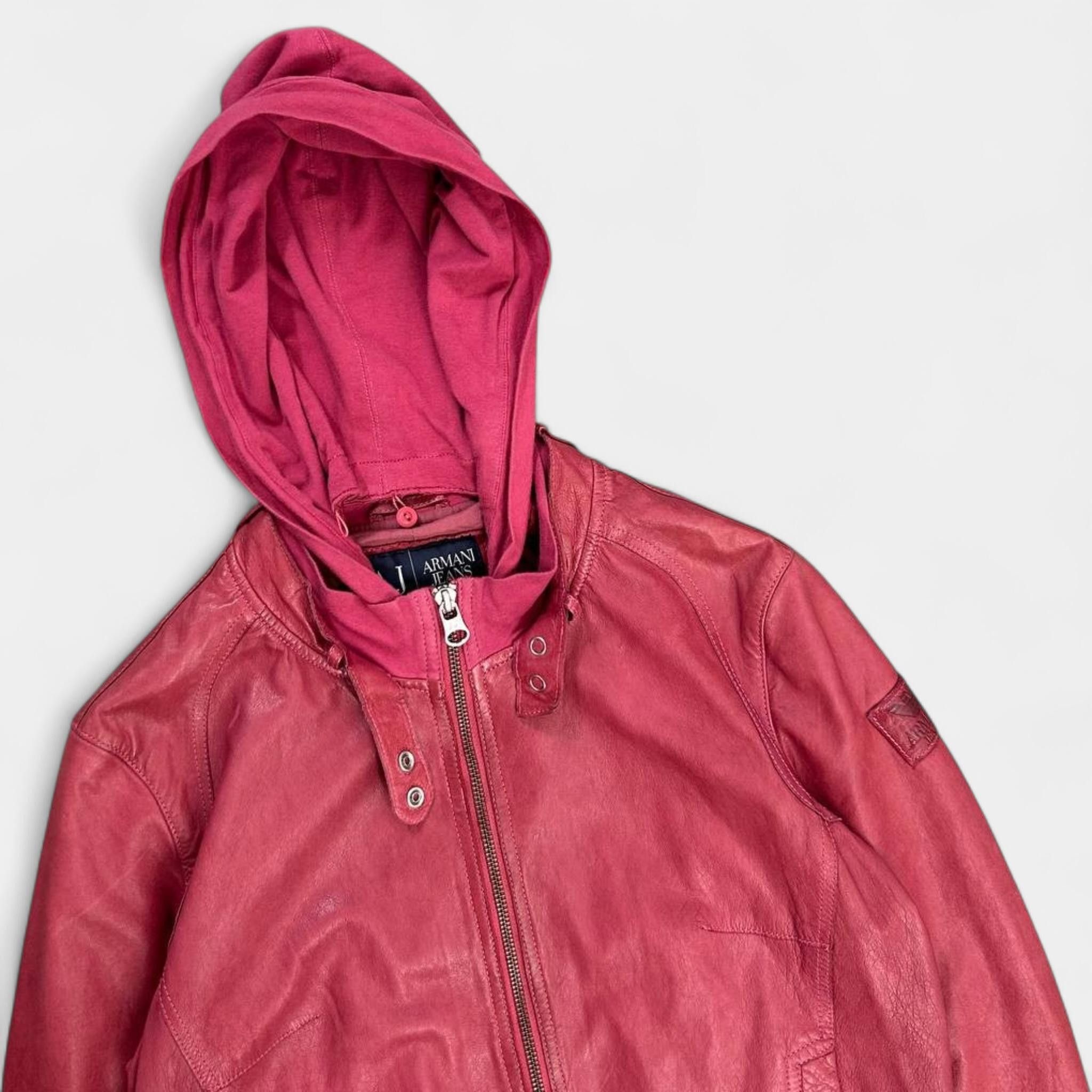 Armani Armani Jeans Pink Hooded Leather Jacket Size S / US 4 / IT 40 - 3 Thumbnail