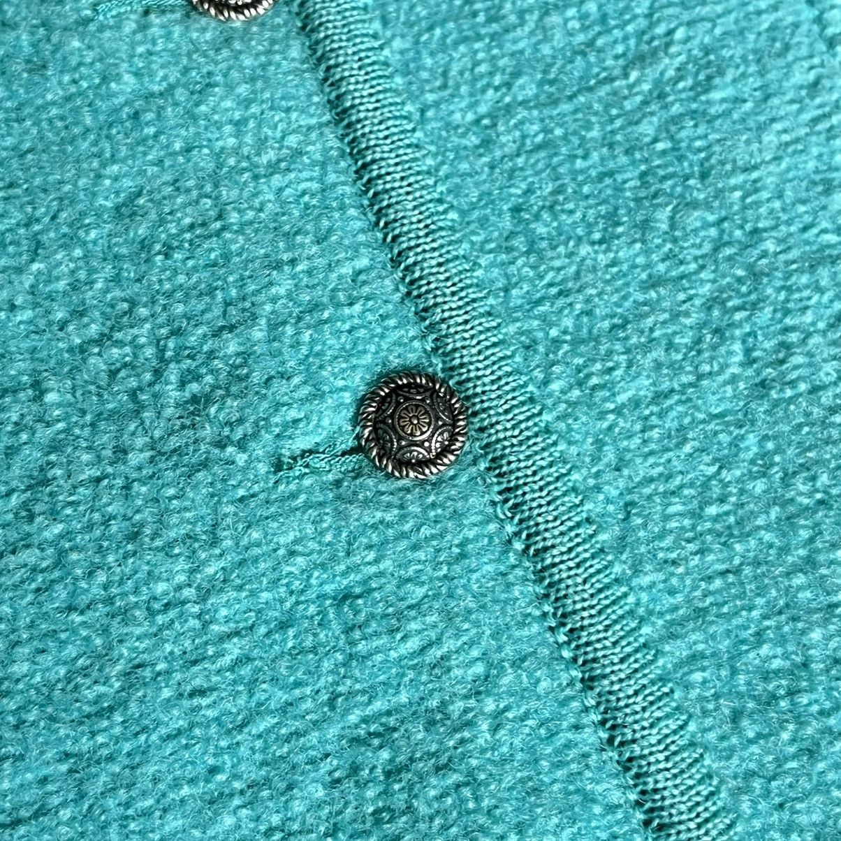 Kurt Geiger × Vintage Vintage 80s Geiger Austria Teal Wool Button Cardigan Sweater Size L / US 10 / IT 46 - 4 Thumbnail