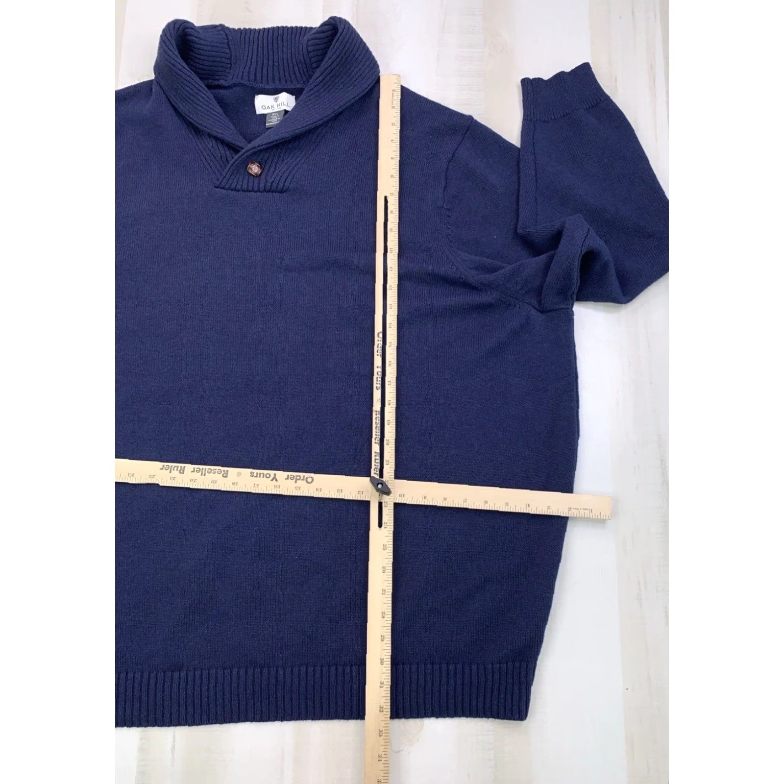 Vintage Oak Hill Navy Knit Cowl V Neck Mens Sweater 5XL Size US XXL / EU 58 / 5 - 6 Thumbnail