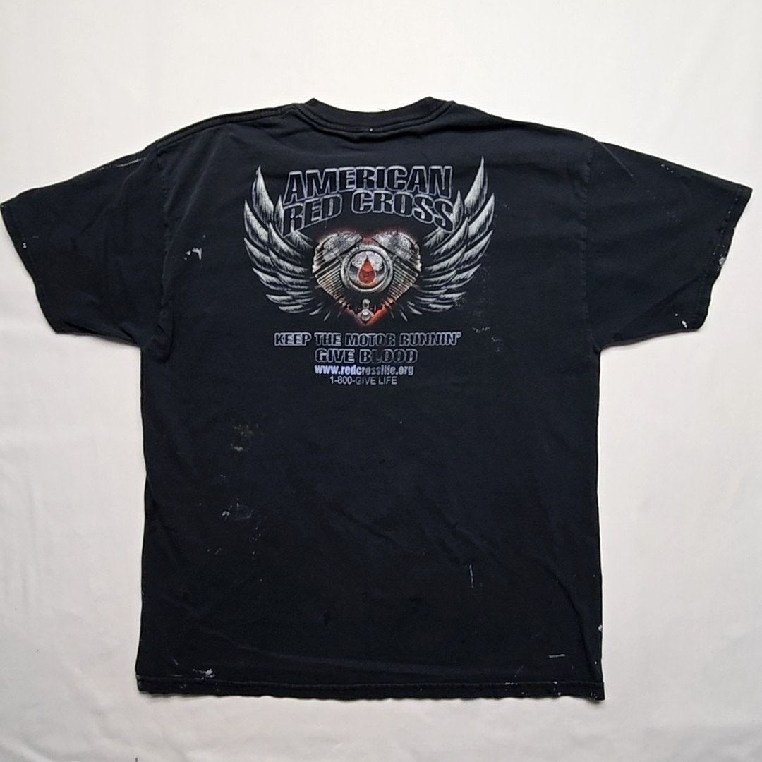 Jerzees Vintage American Red Cross Motor Black Paint Splatter XL Tee Size US XL / EU 56 / 4 - 1 Thumbnail