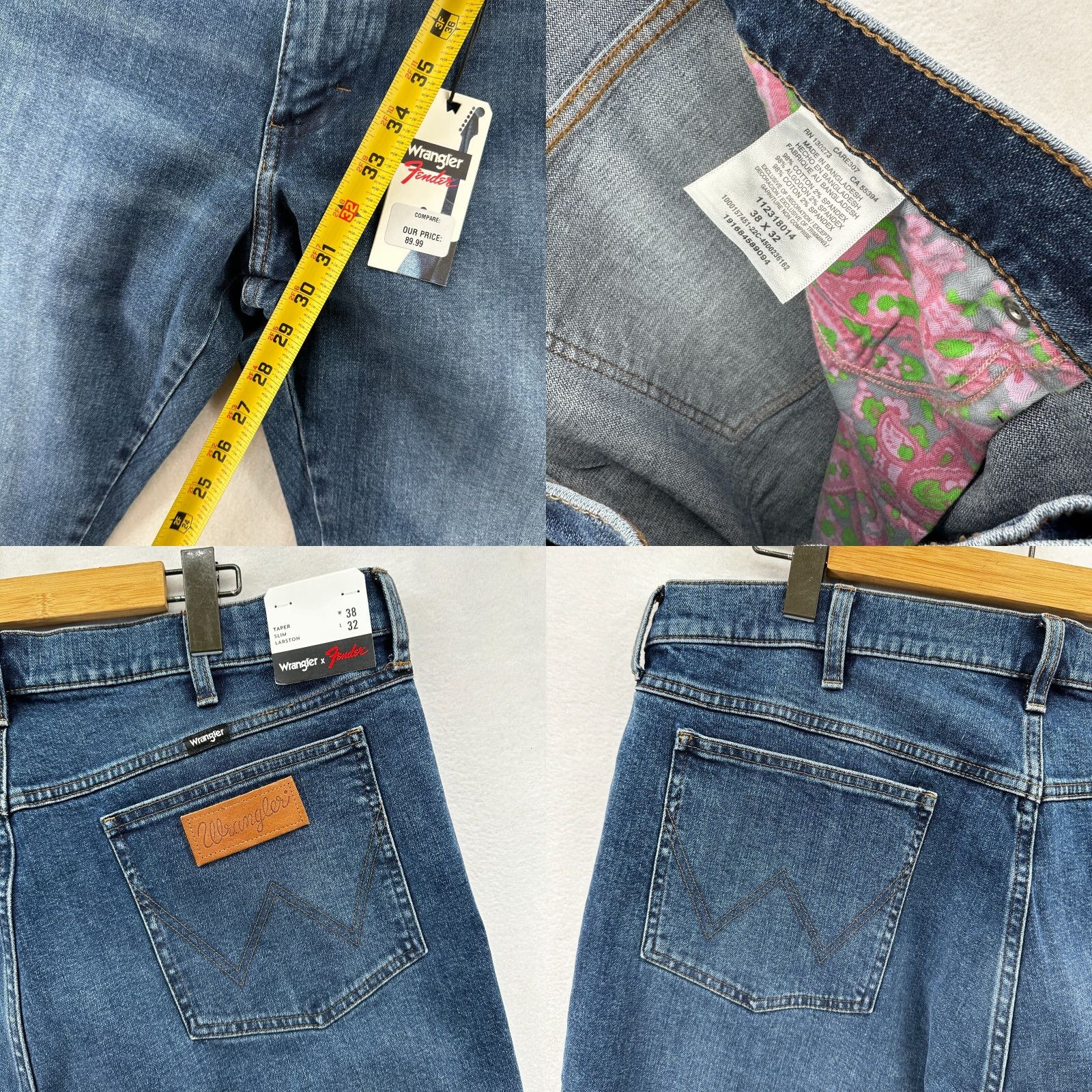 Wrangler VINTAGE Wrangler Jeans Mens 38x32 Blue Denim 5-Pocket Tapered Regular Rock Punk Logo Embroidered Size US 38 / EU 54 - 9 Thumbnail