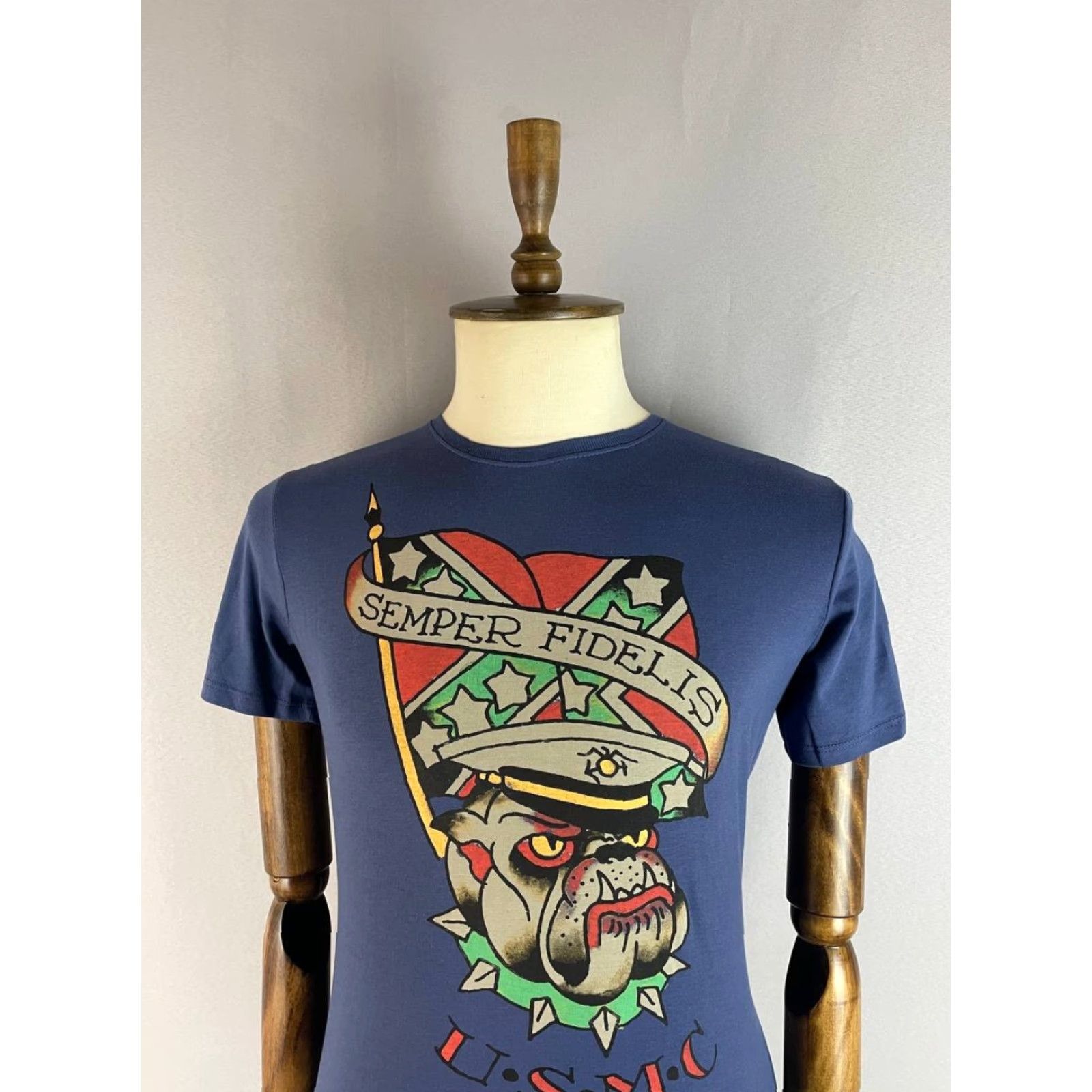Ed Hardy Ed Hardy AlCott Mens Semper Fidelis M.C.U.S.M.C Graphic T-Shirt S Blue Size US S / EU 44-46 / 1 - 4 Thumbnail