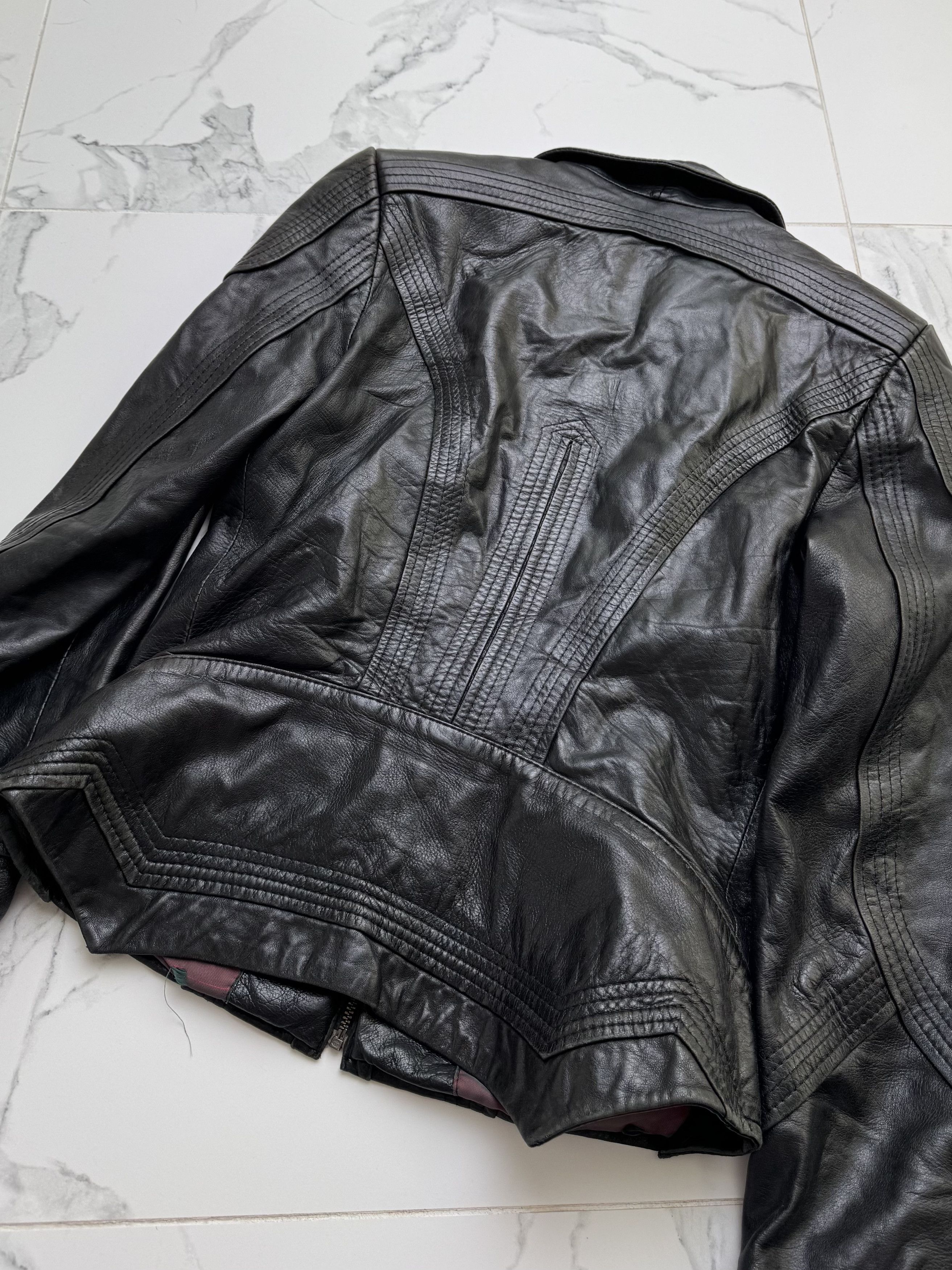Genuine Leather Leather Jacket Women Size M Fitted Zip Moto Minimalist Y2K Size M / US 6-8 / IT 42-44 - 13 Thumbnail