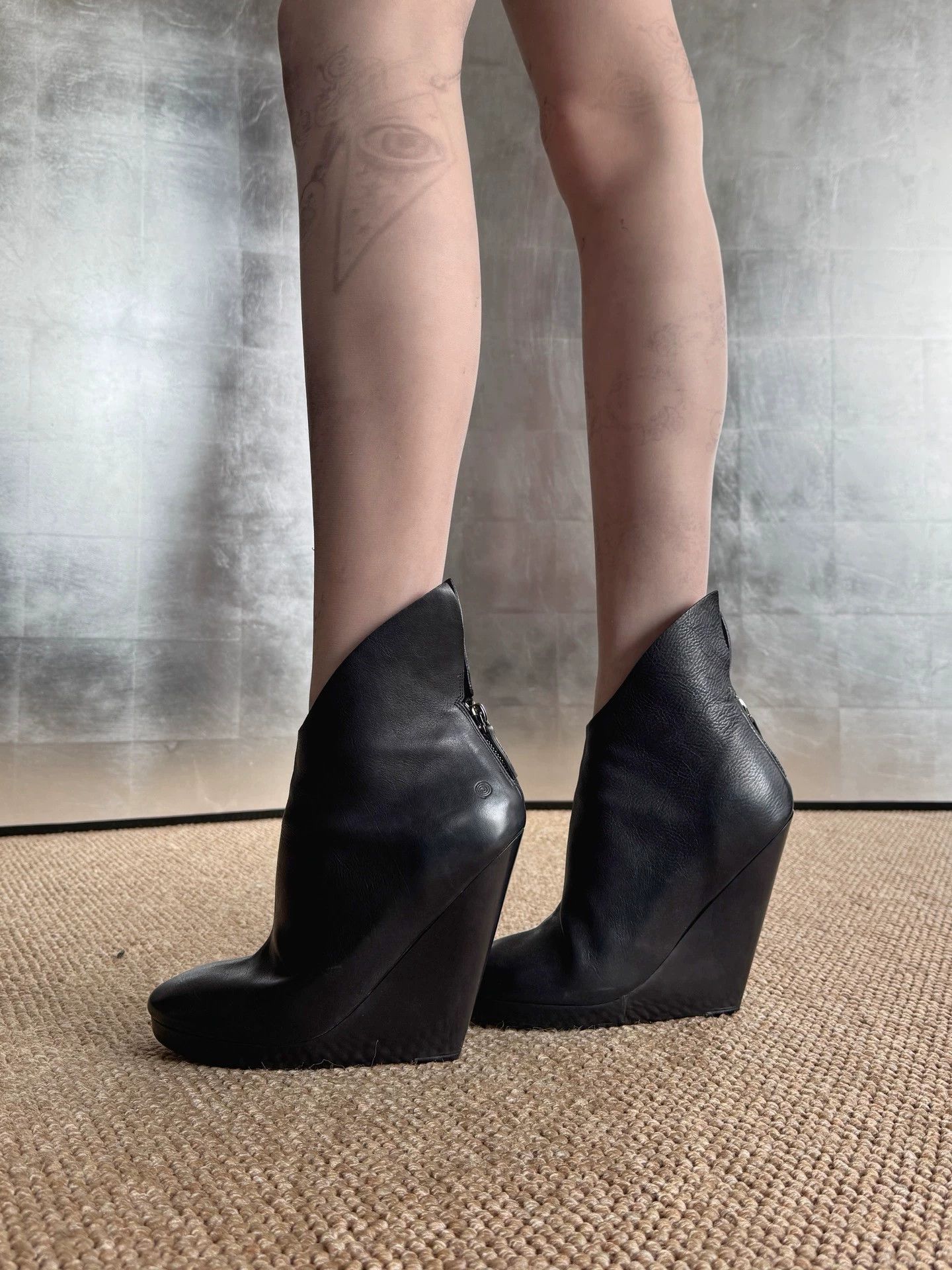 Other Vintage Italian Leather Asymmetric 13cm Block Heel Boots 39 Size US 8.5 / IT 38.5 - 3 Thumbnail
